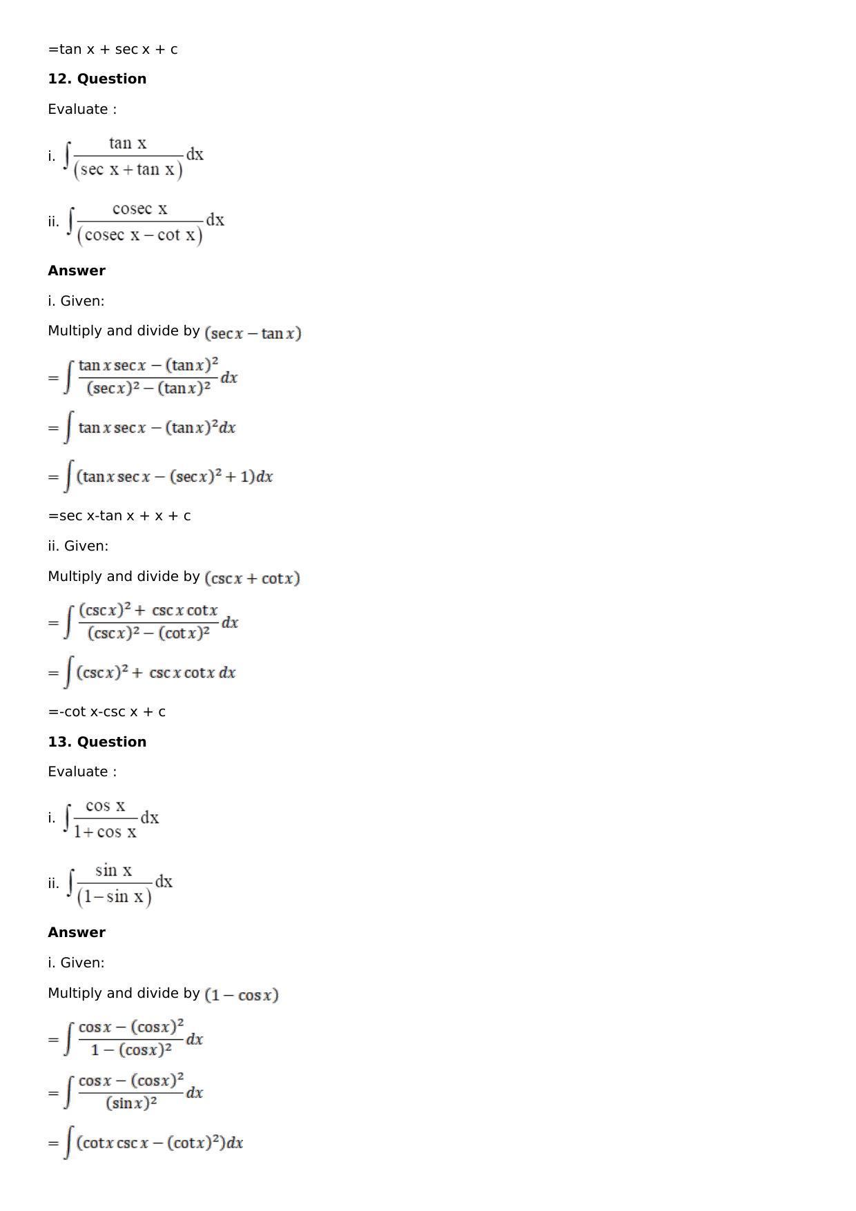 Chapter 12: Indefinite Integral Solutions: RS Aggarwal Class 12 Solutions  - Page 10