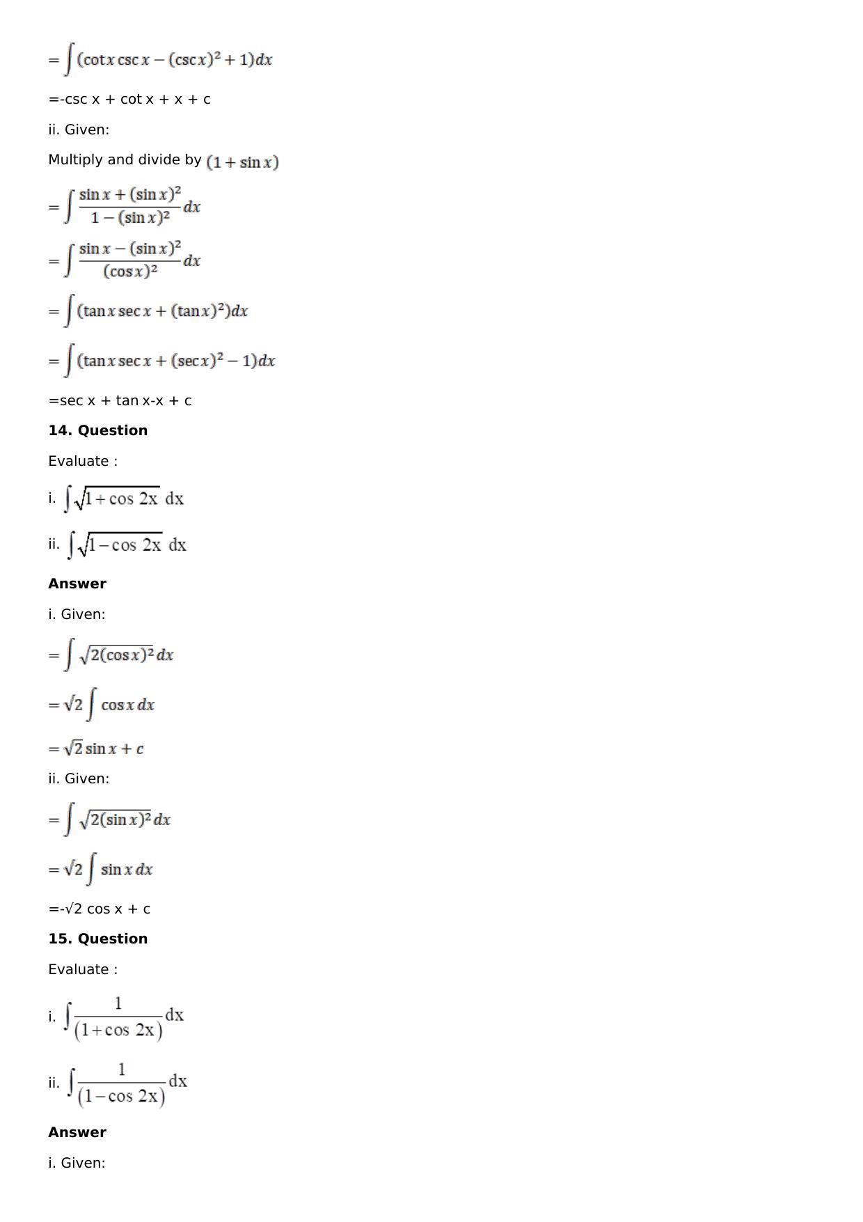 Chapter 12: Indefinite Integral Solutions: RS Aggarwal Class 12 Solutions  - Page 11