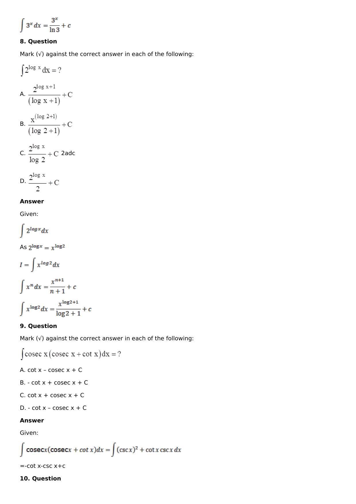 Chapter 12: Indefinite Integral Solutions: RS Aggarwal Class 12 Solutions  - Page 23
