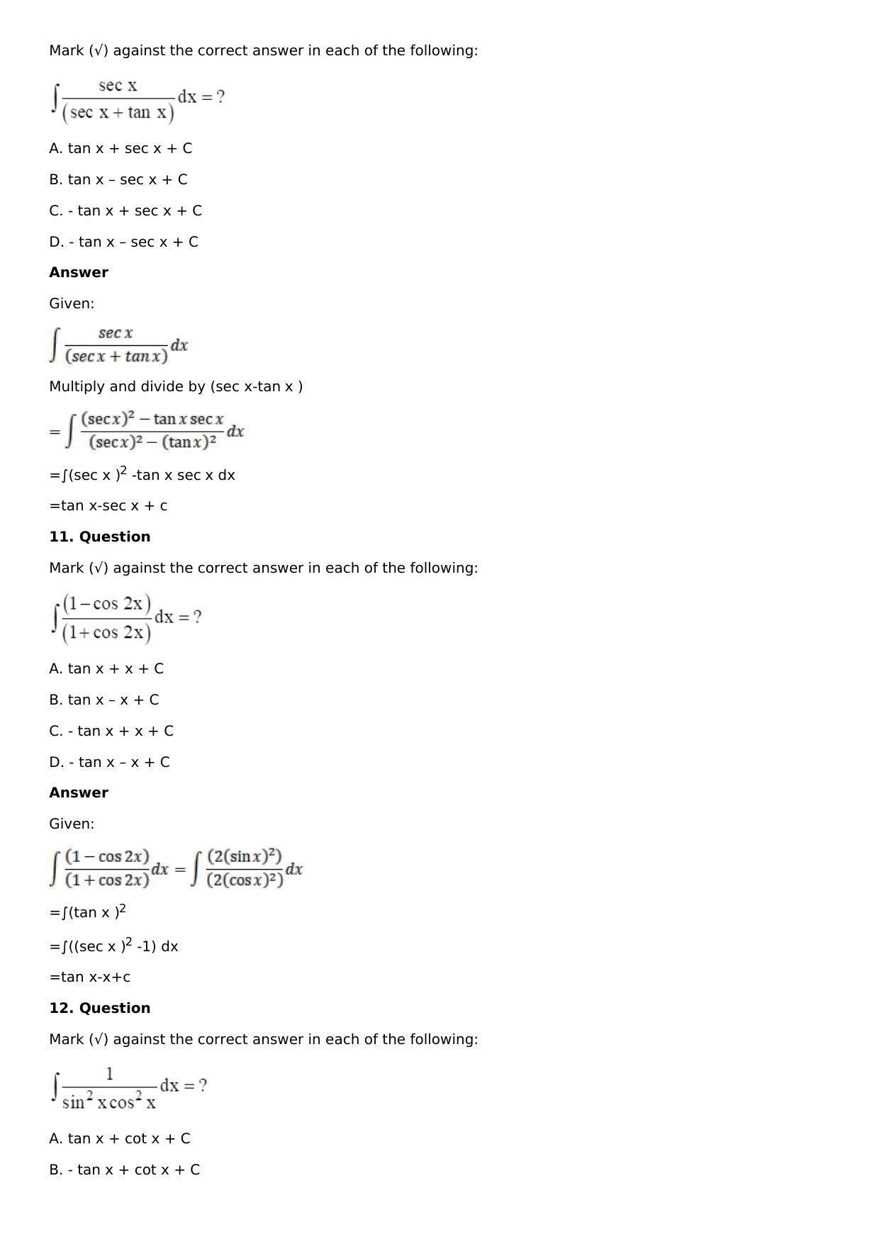 Chapter 12: Indefinite Integral Solutions: RS Aggarwal Class 12 Solutions  - Page 24