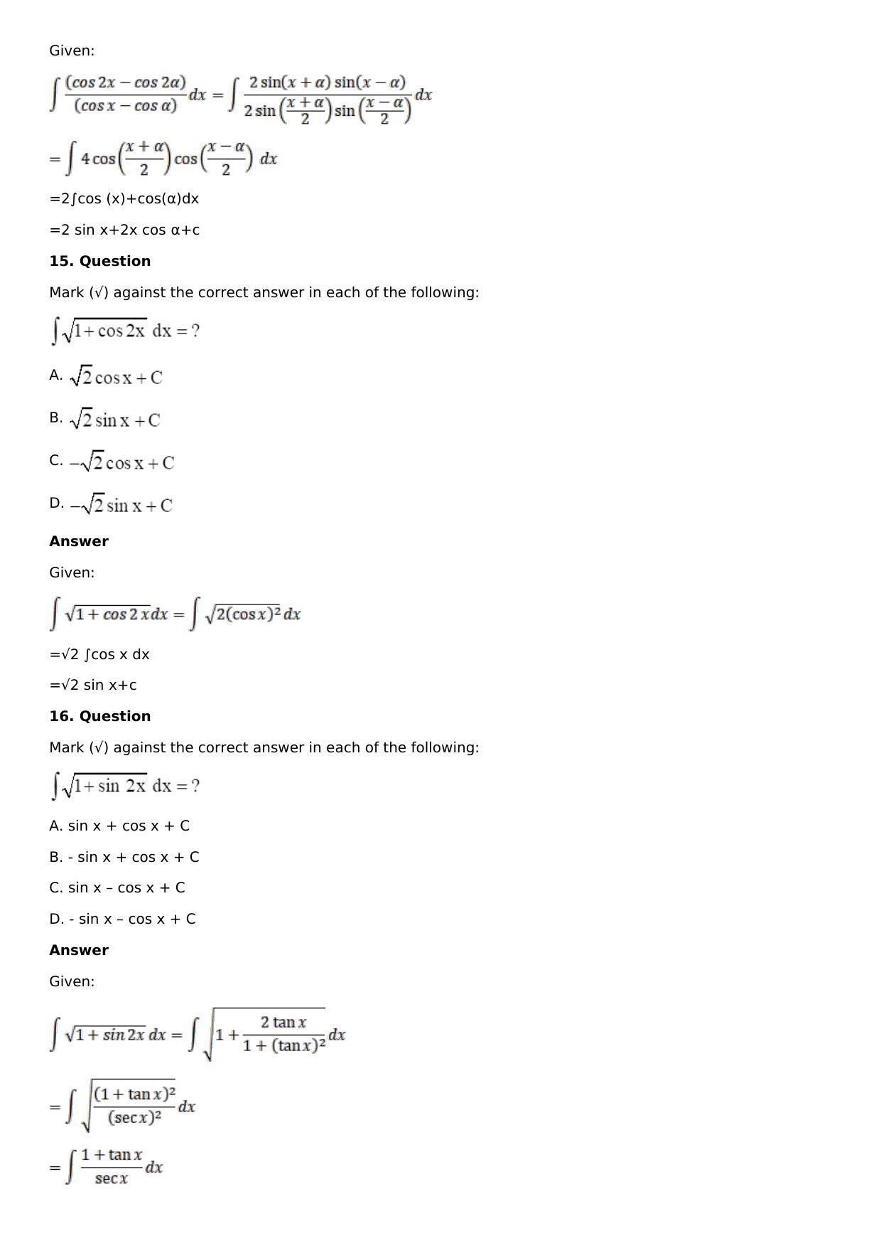 Chapter 12: Indefinite Integral Solutions: RS Aggarwal Class 12 Solutions  - Page 26