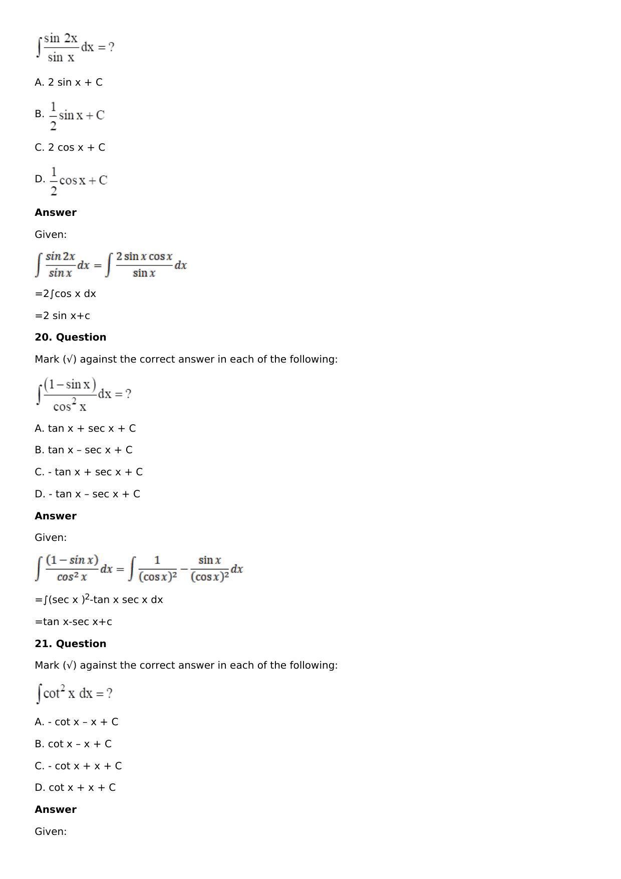 Chapter 12: Indefinite Integral Solutions: RS Aggarwal Class 12 Solutions  - Page 28