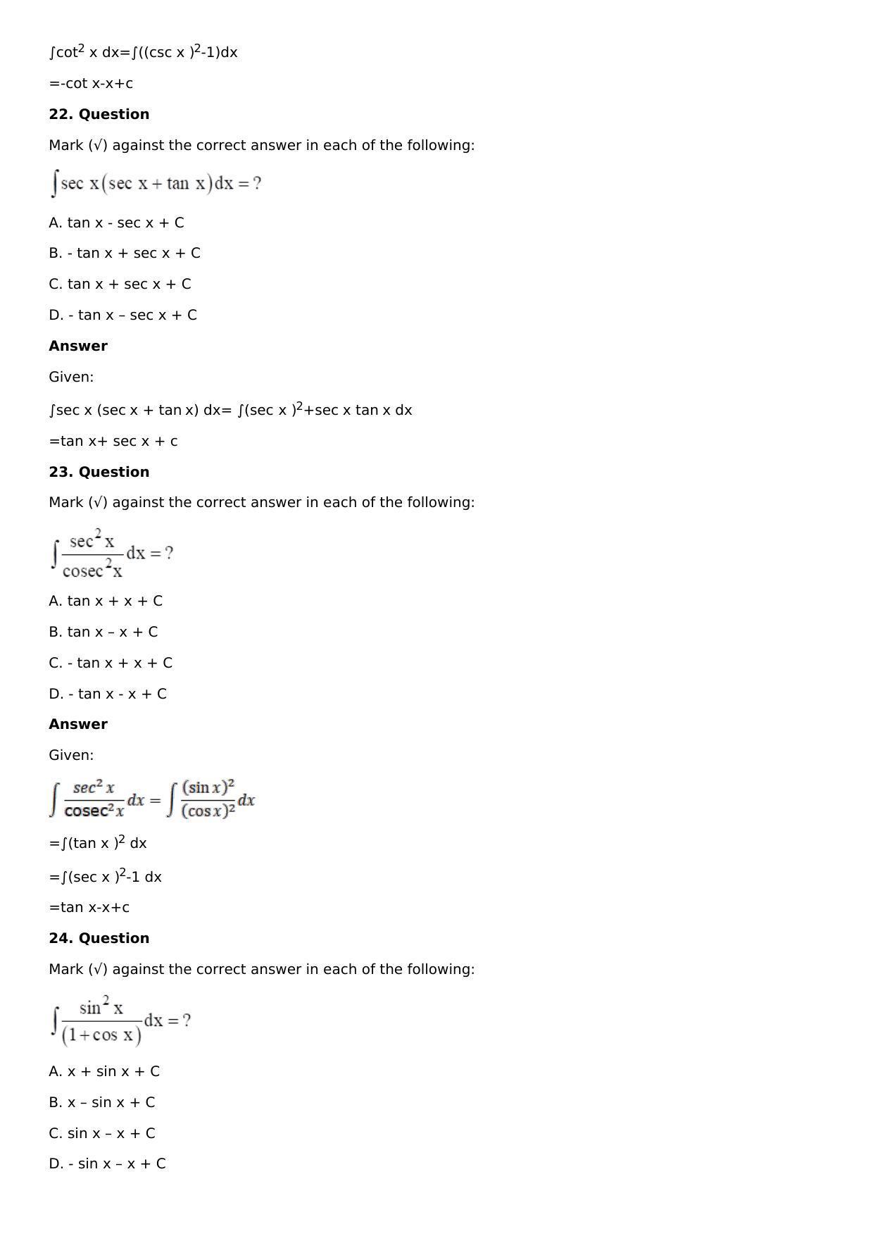 Chapter 12: Indefinite Integral Solutions: RS Aggarwal Class 12 Solutions  - Page 29