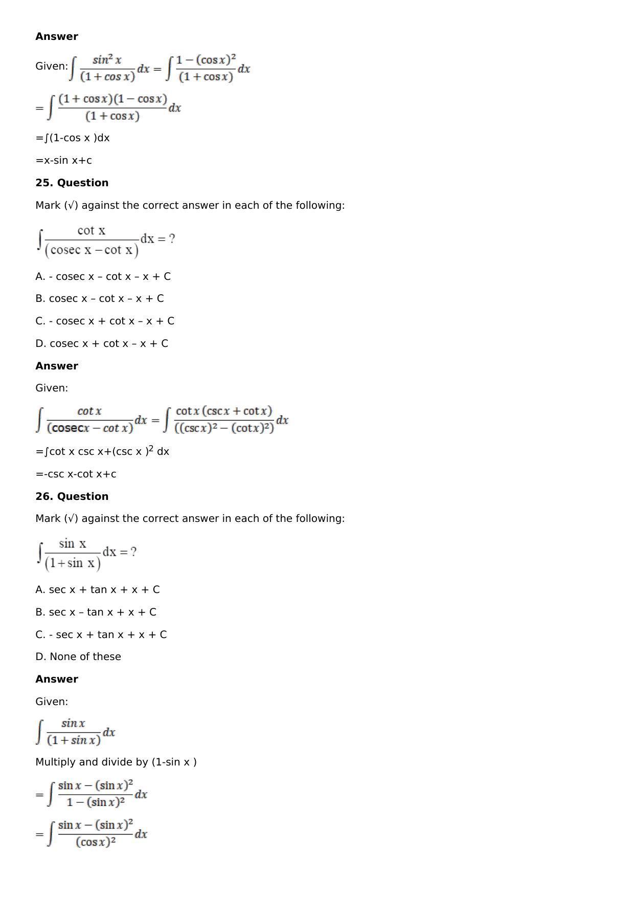 Chapter 12: Indefinite Integral Solutions: RS Aggarwal Class 12 Solutions  - Page 30