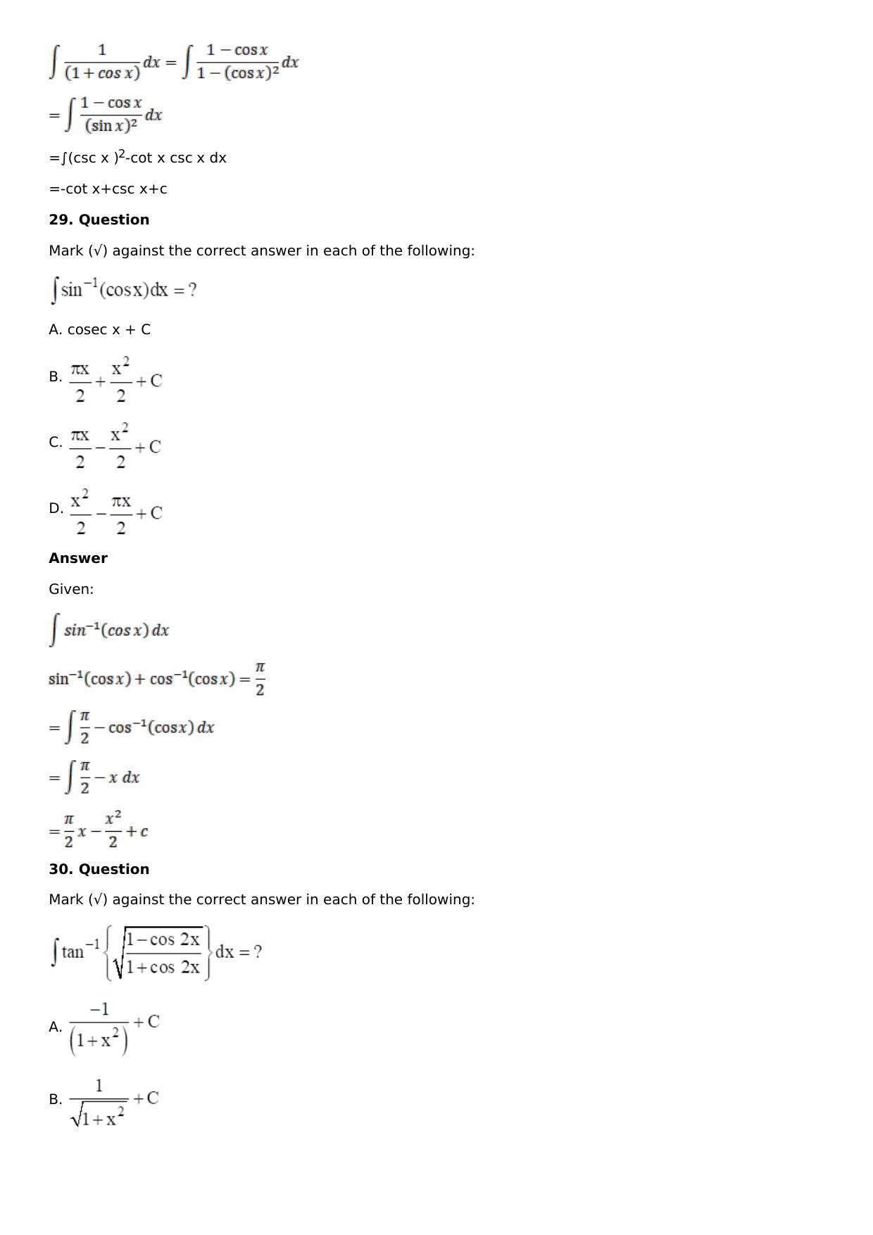 Chapter 12: Indefinite Integral Solutions: RS Aggarwal Class 12 Solutions  - Page 32