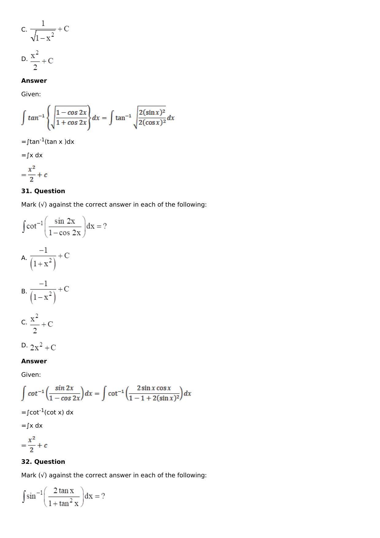 Chapter 12: Indefinite Integral Solutions: RS Aggarwal Class 12 Solutions  - Page 33