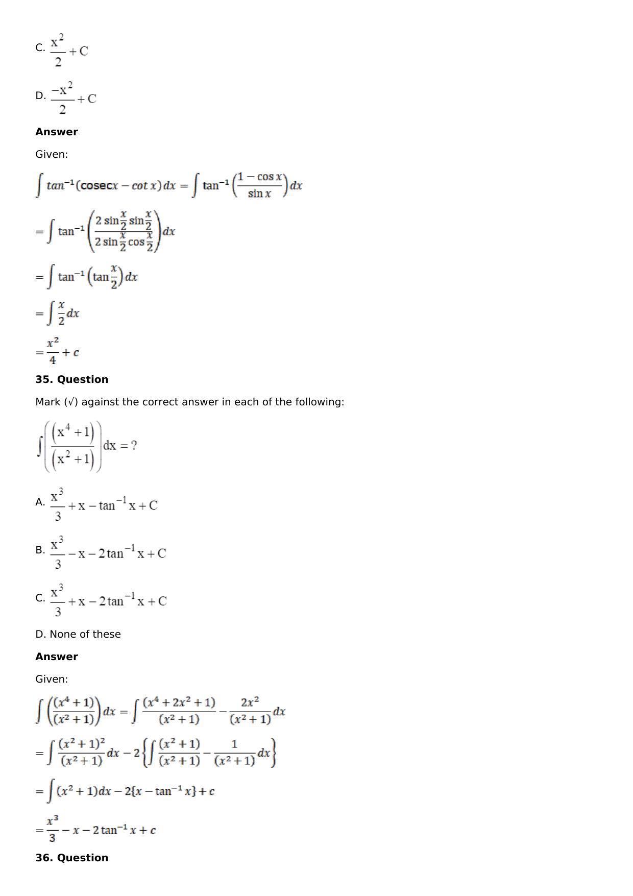 Chapter 12: Indefinite Integral Solutions: RS Aggarwal Class 12 Solutions  - Page 35