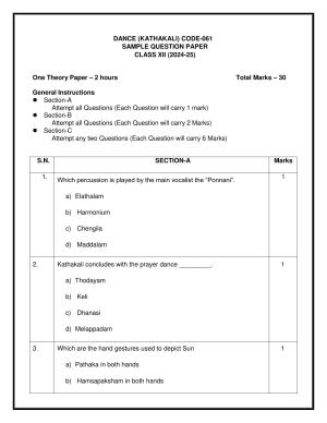 CBSE Class 12 Kathakali Sample Question Paper 2024-25