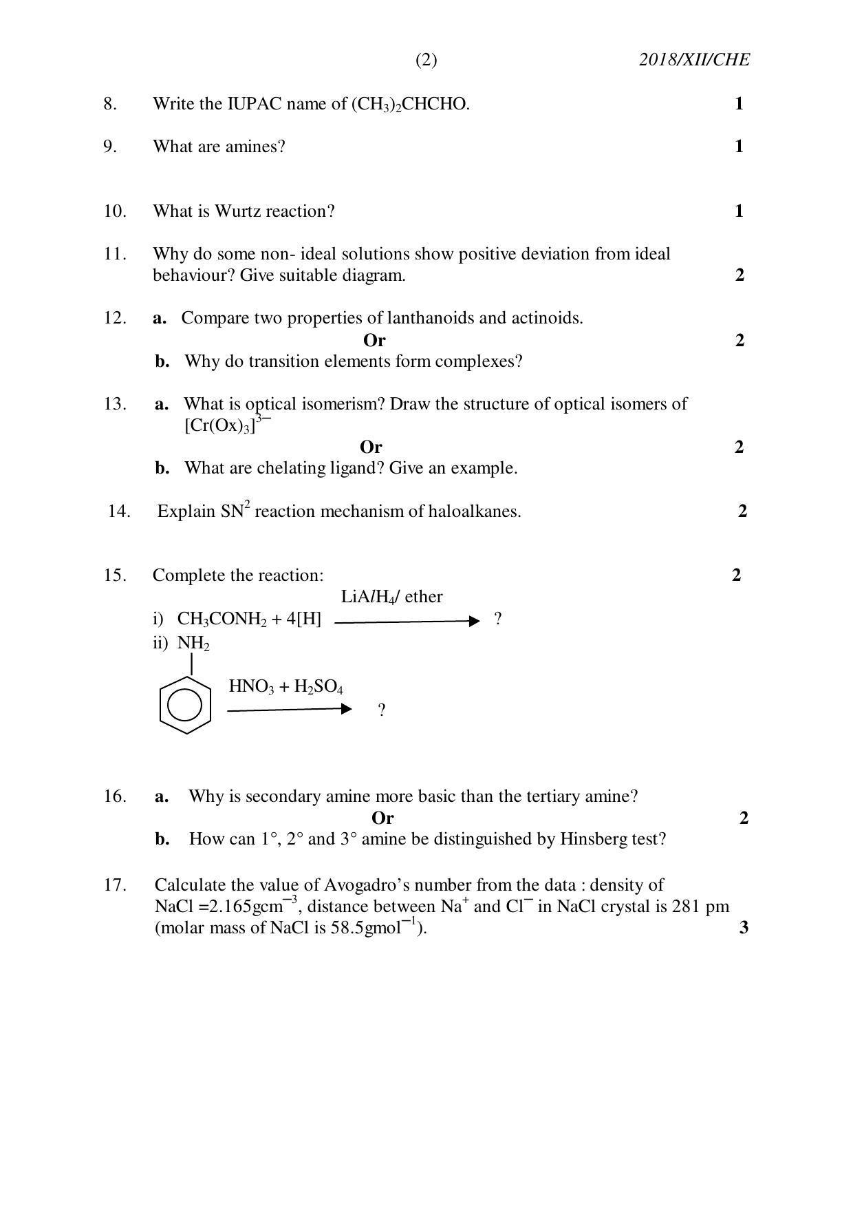 Nagaland Board Class 12 CHEMISTRY 2018 Question Papers - Page 2