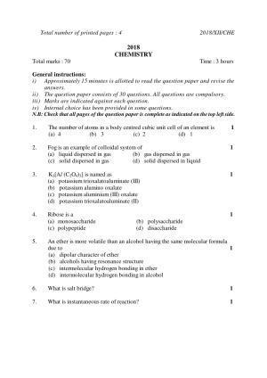 Nagaland Board Class 12 CHEMISTRY 2018 Question Papers