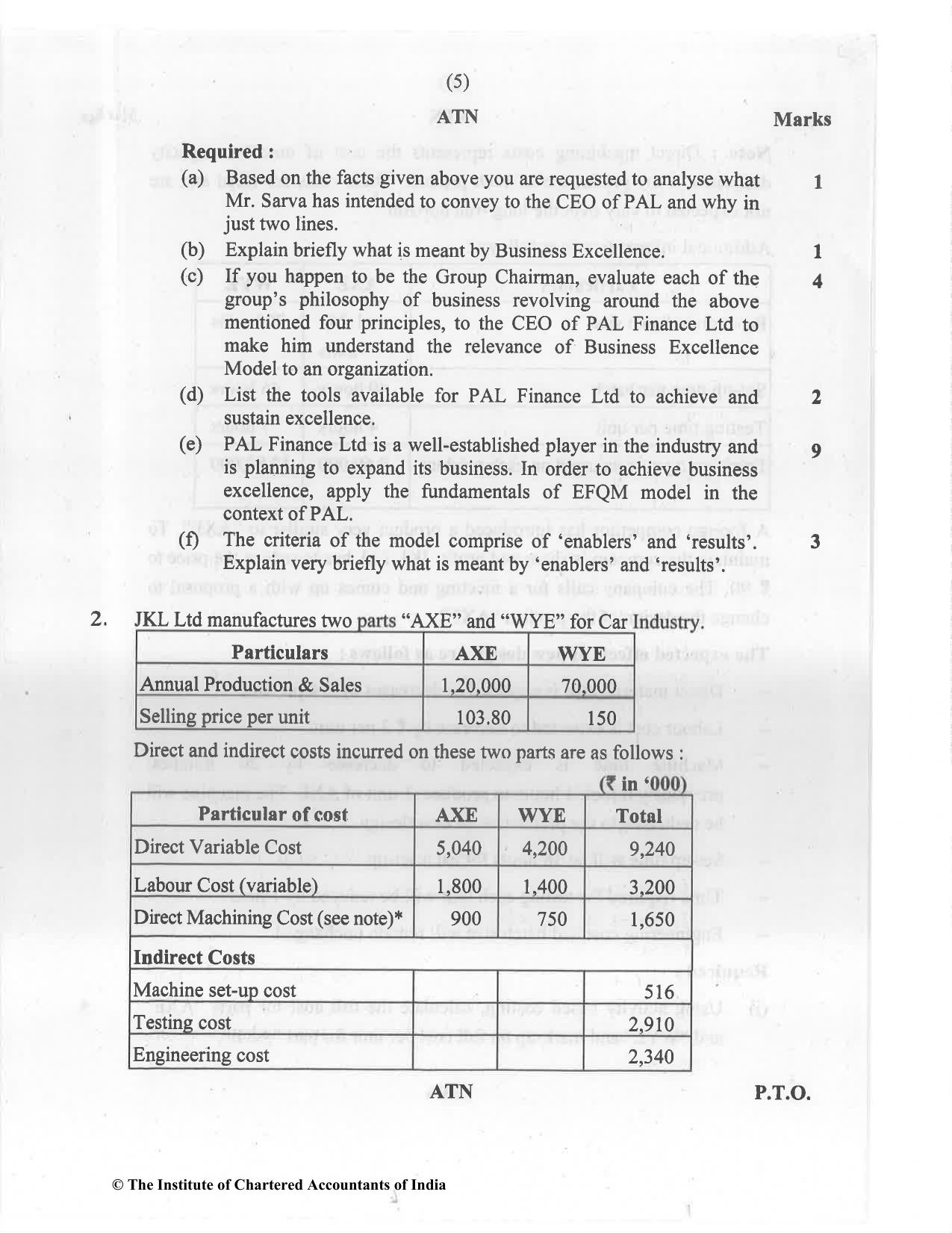 CA Final Jul 2021 Question Paper - Paper 5 – Strategic Cost Management and Performance Evaluation - Page 5