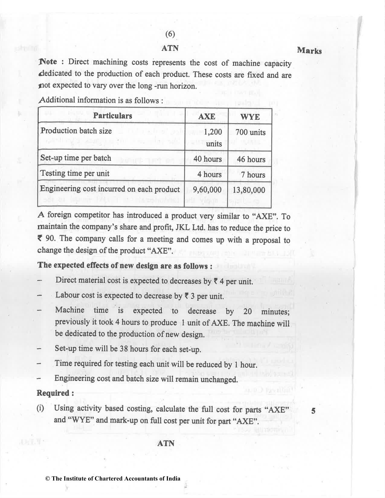 CA Final Jul 2021 Question Paper - Paper 5 – Strategic Cost Management and Performance Evaluation - Page 6