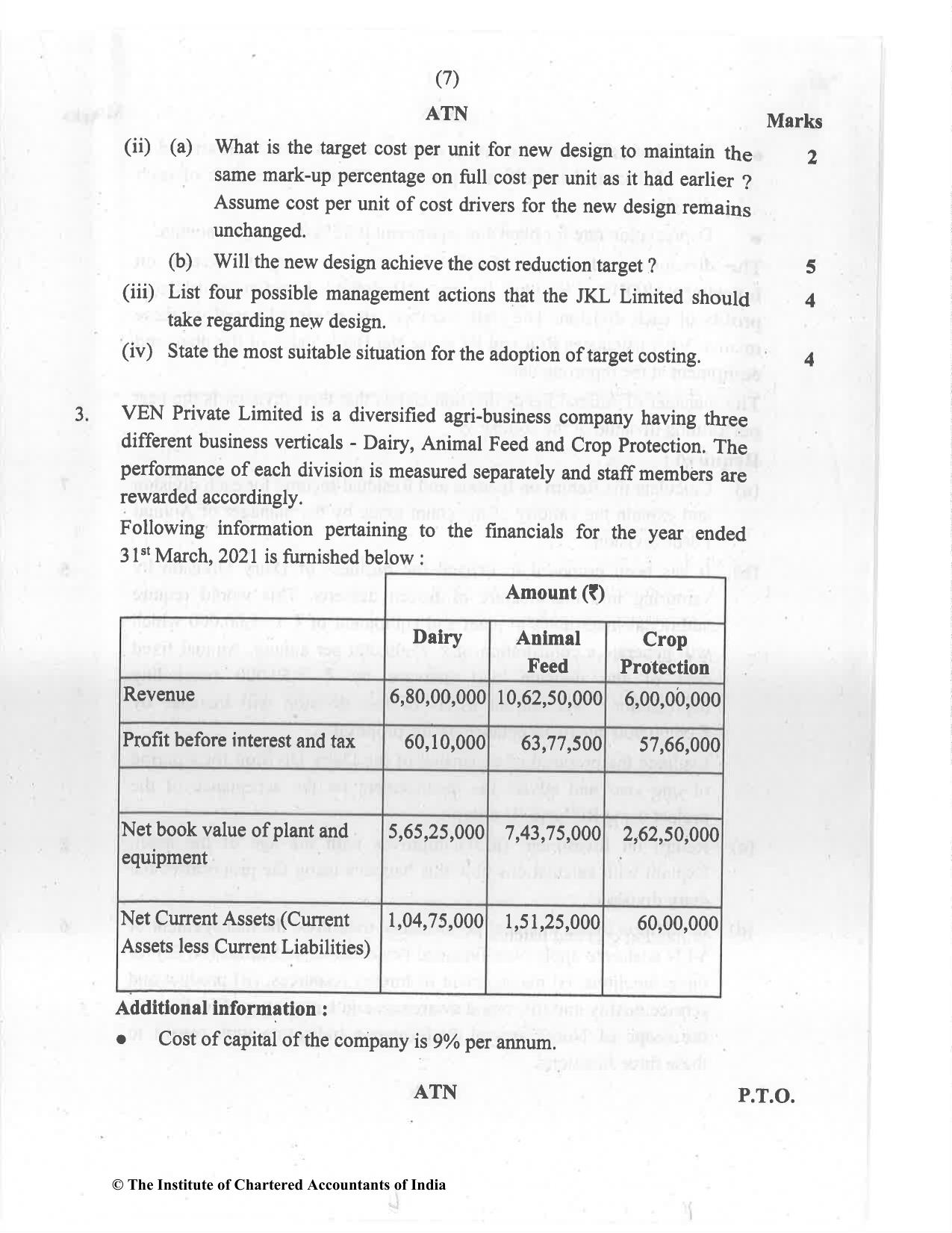 CA Final Jul 2021 Question Paper - Paper 5 – Strategic Cost Management and Performance Evaluation - Page 7
