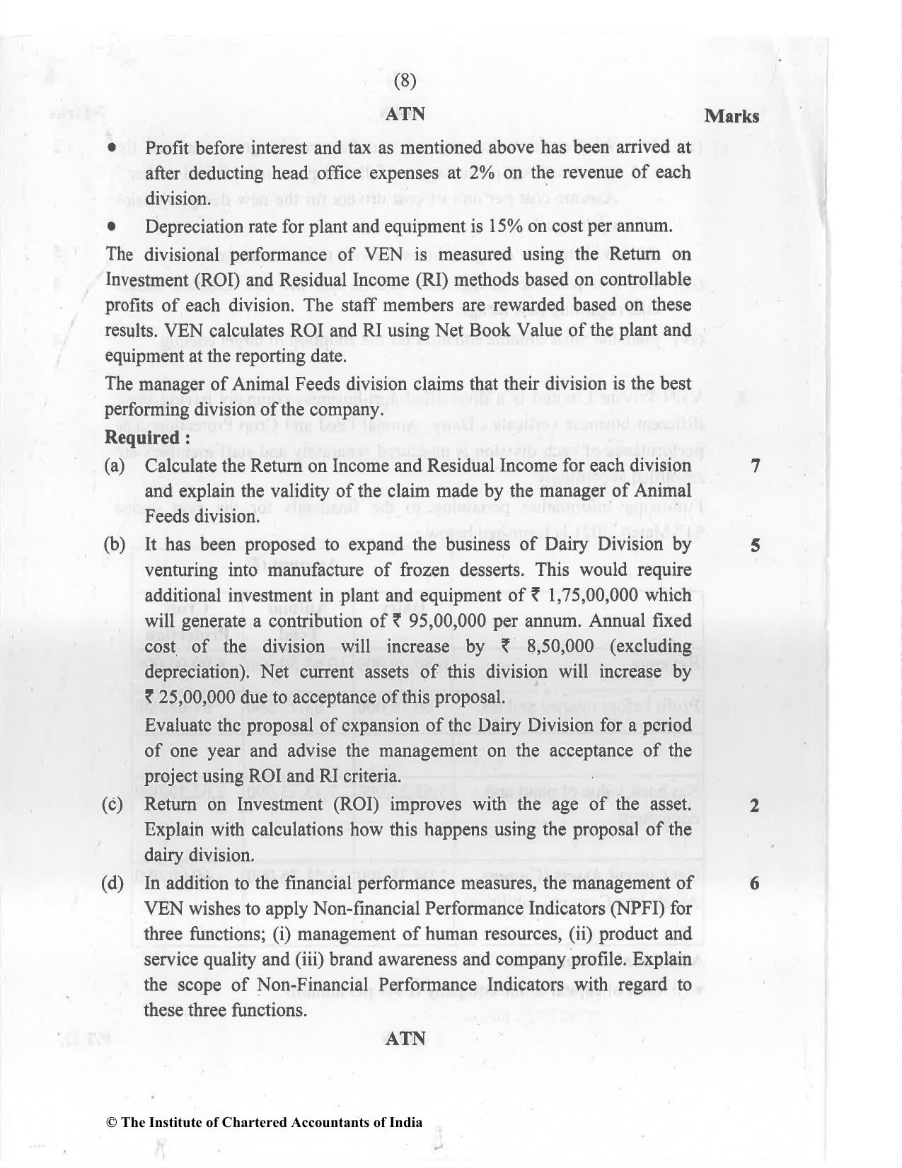 CA Final Jul 2021 Question Paper - Paper 5 – Strategic Cost Management and Performance Evaluation - Page 8