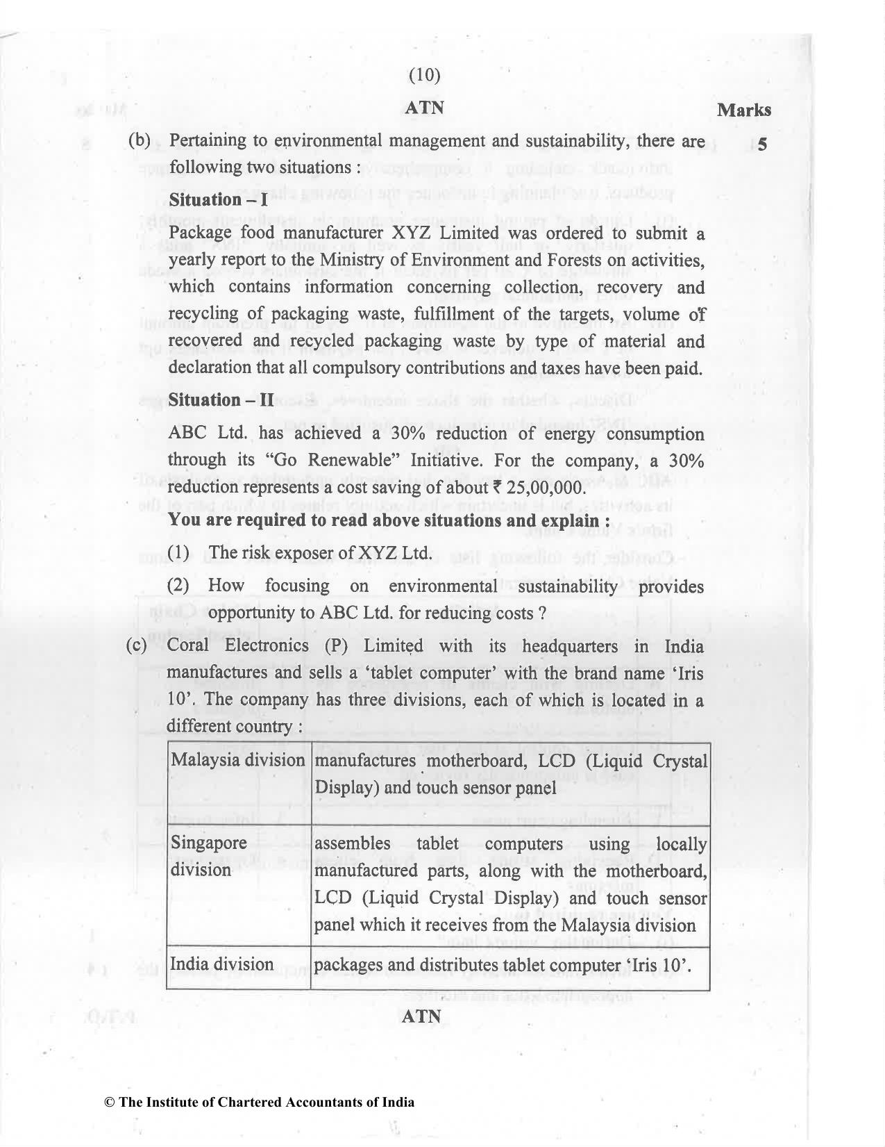 CA Final Jul 2021 Question Paper - Paper 5 – Strategic Cost Management and Performance Evaluation - Page 10