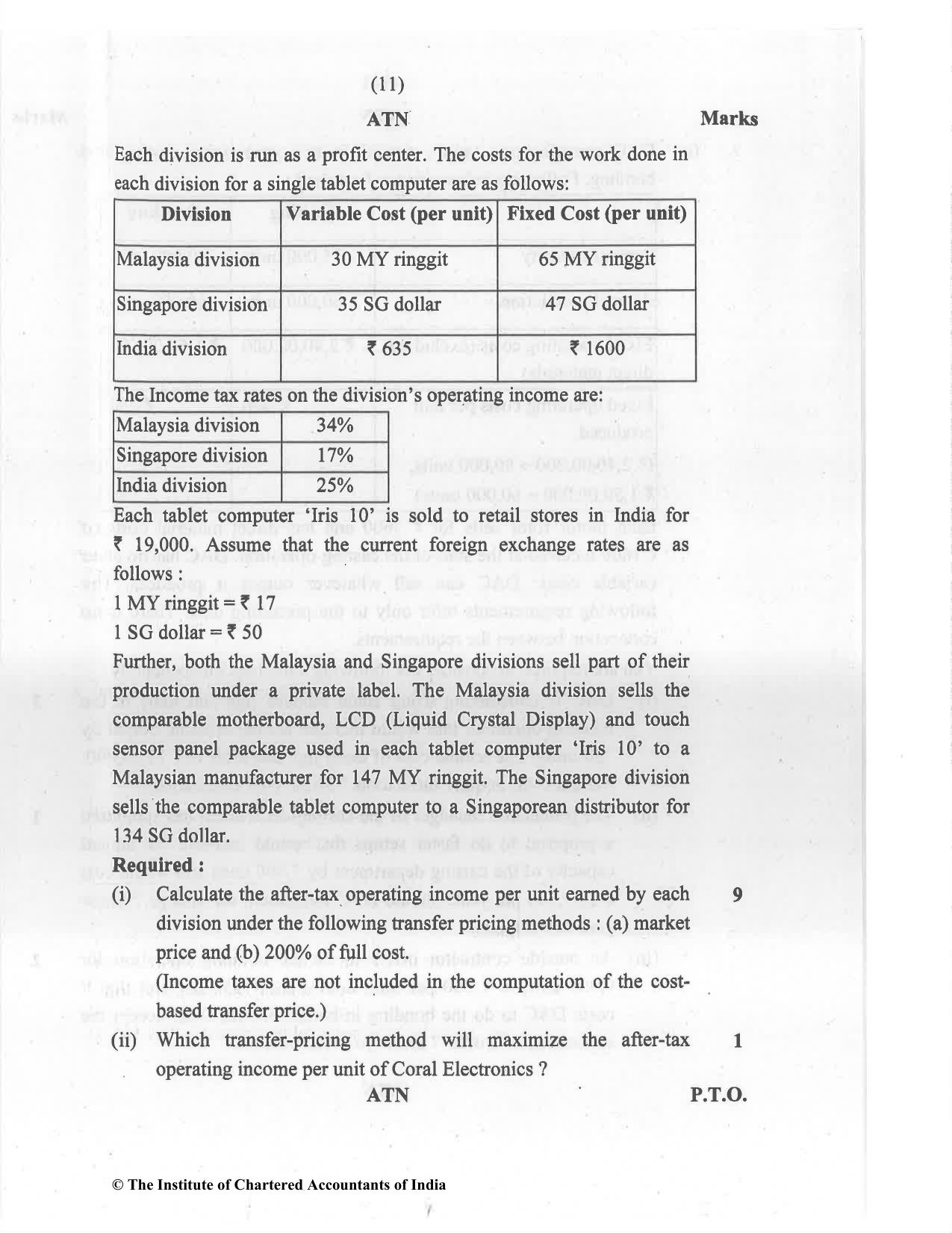 CA Final Jul 2021 Question Paper - Paper 5 – Strategic Cost Management and Performance Evaluation - Page 11
