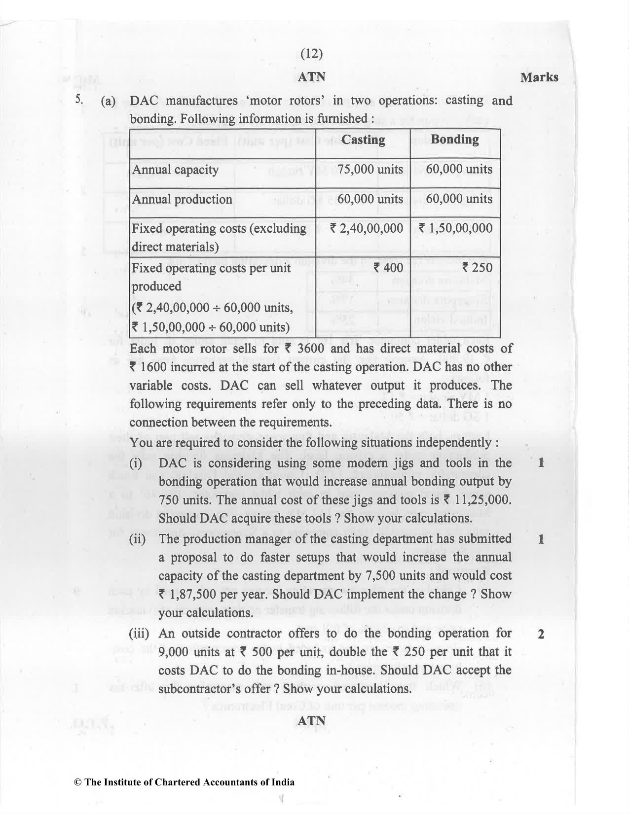 CA Final Jul 2021 Question Paper - Paper 5 – Strategic Cost Management and Performance Evaluation - Page 12