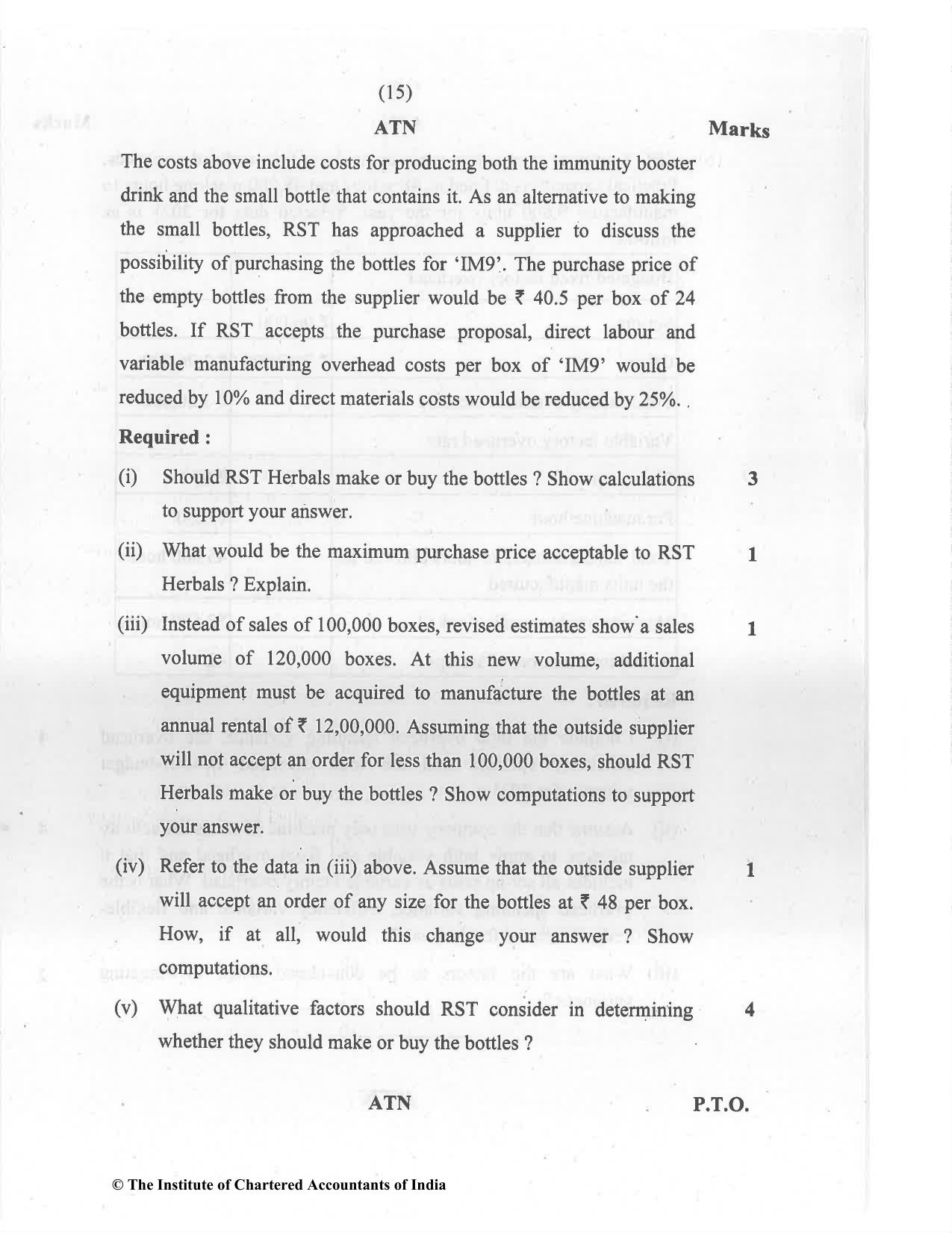 CA Final Jul 2021 Question Paper - Paper 5 – Strategic Cost Management and Performance Evaluation - Page 15