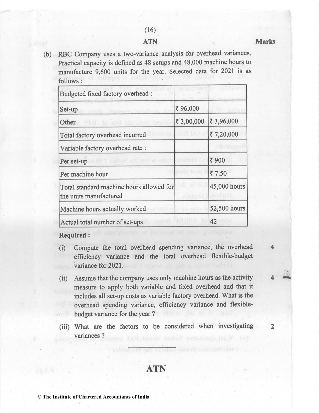 CA Final Jul 2021 Question Paper - Paper 5 – Strategic Cost Management and Performance Evaluation - Page 16