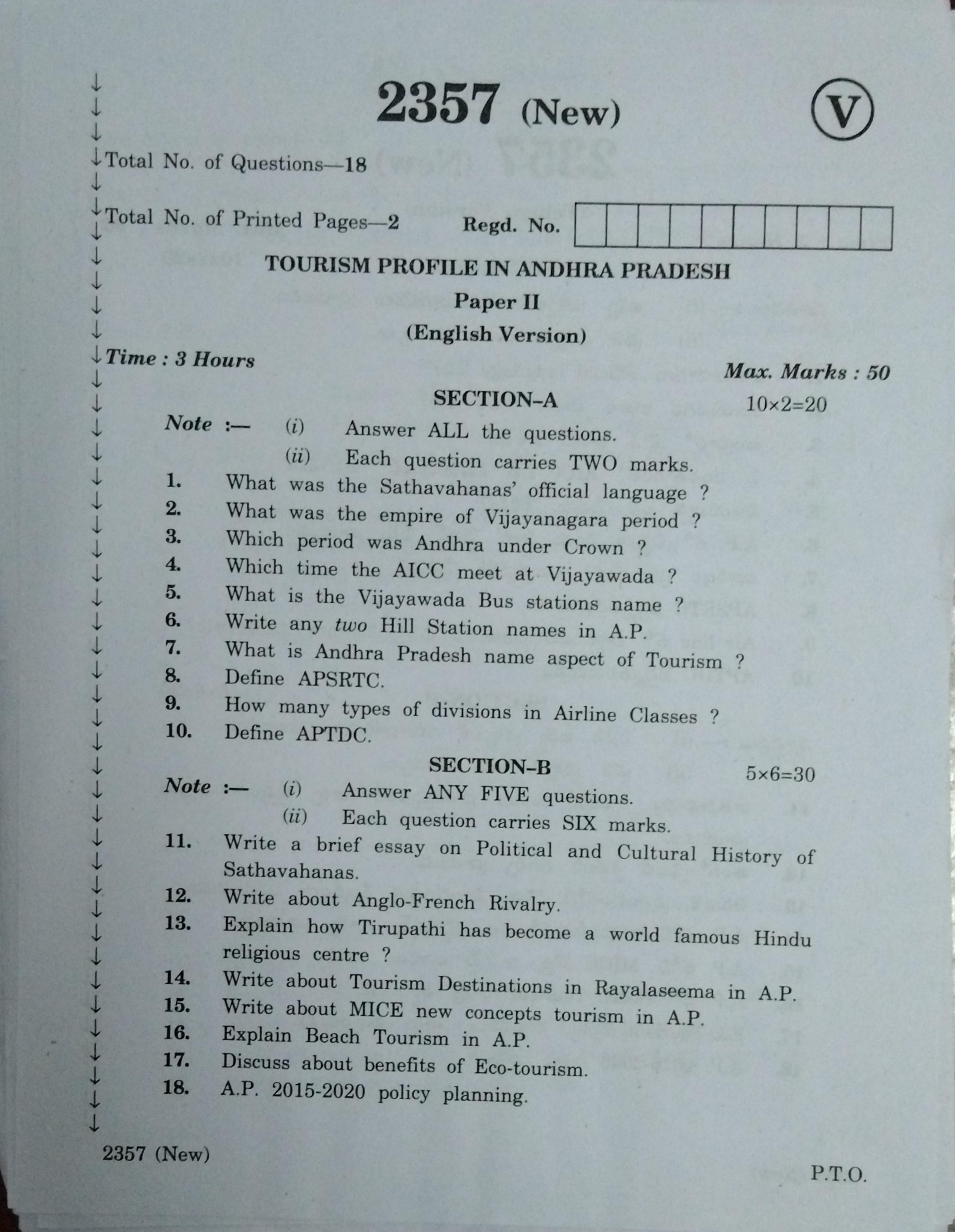 AP Inter 2nd Year Vocational Question Paper March - 2020 - Tourism Profile in Andhra Pradesh-II (new) - Page 1