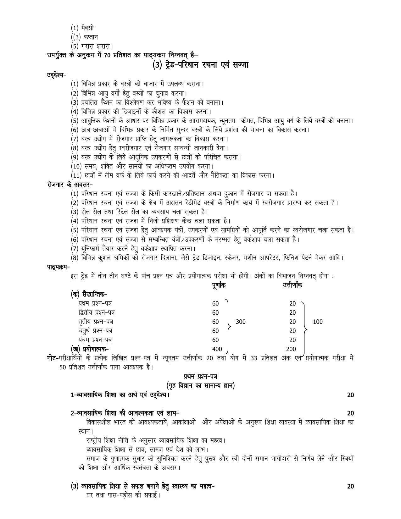 UP Board 11th Syllabus Trade-3 Dress Making & Decoration - Page 2