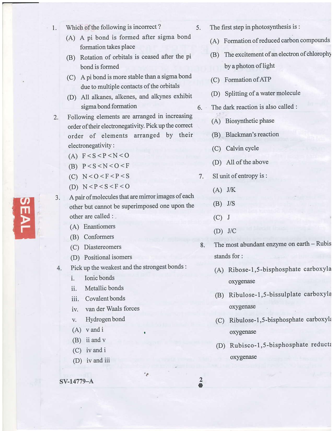 KUET 2023 M.Sc. BioChemistry Question Paper - Page 10