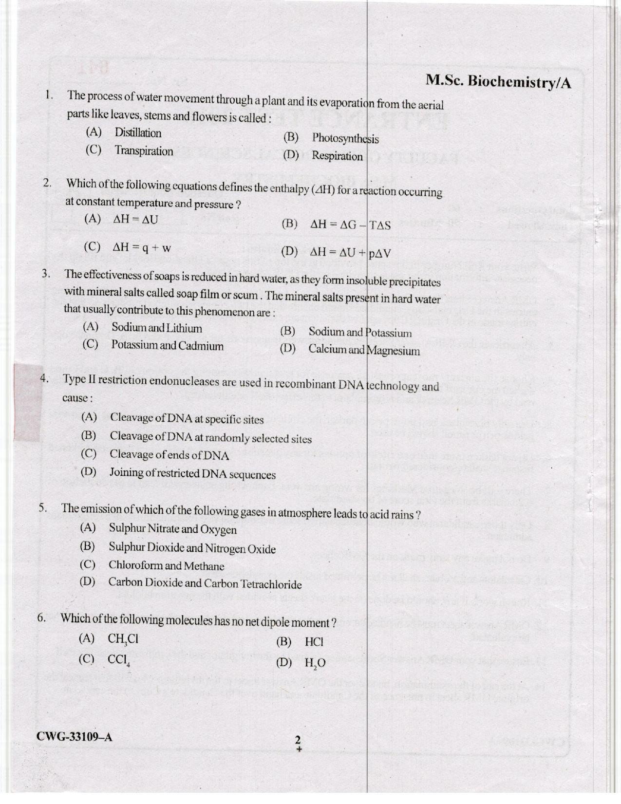 KUET 2023 M.Sc. BioChemistry Question Paper - Page 53