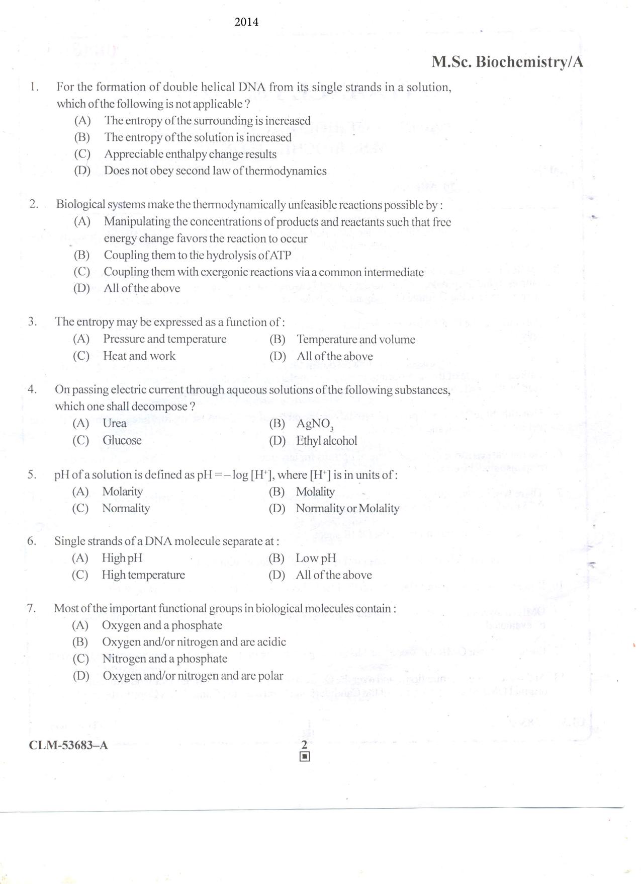 KUET 2023 M.Sc. BioChemistry Question Paper - Page 70