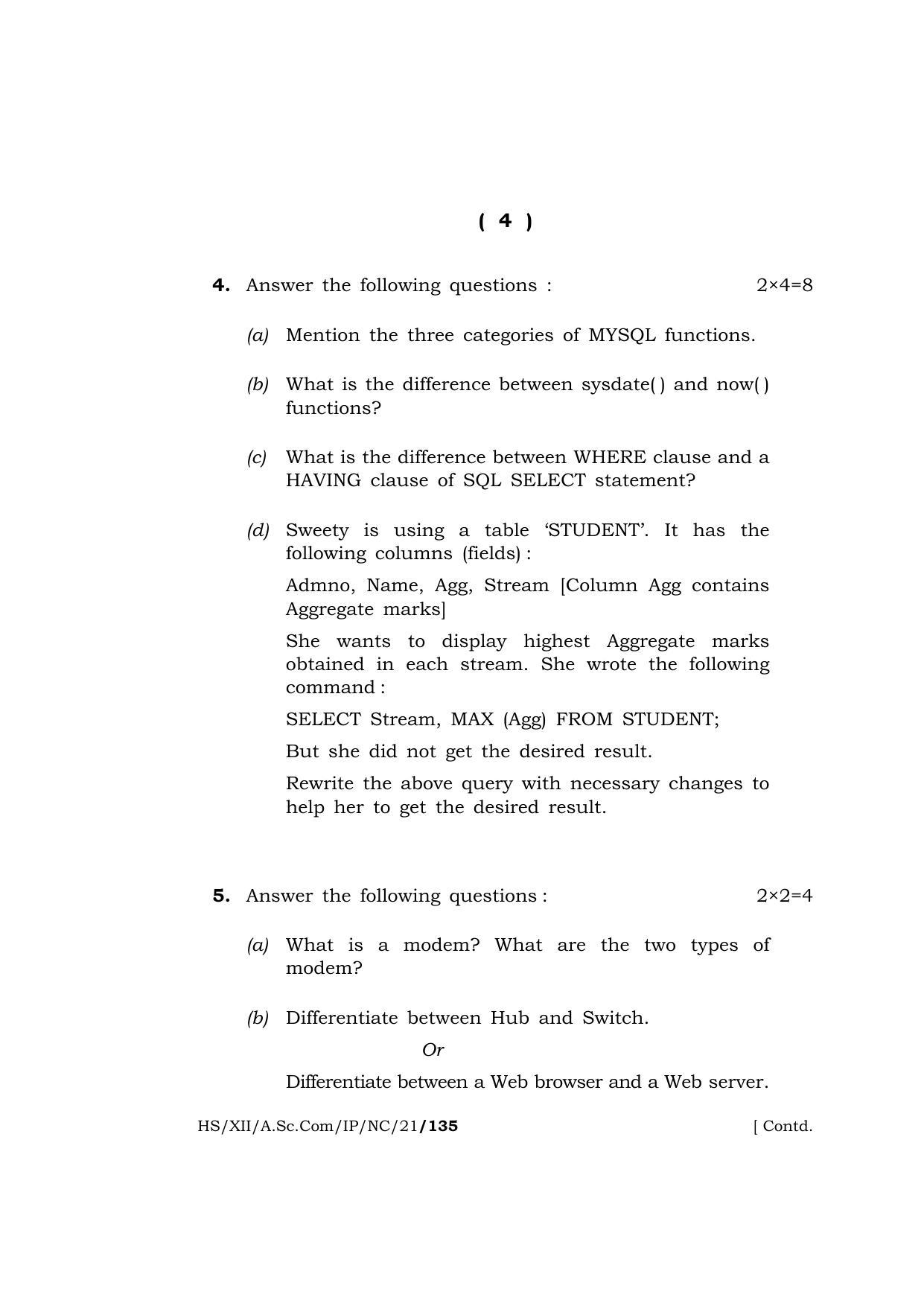 Meghalaya Board (MBOSE) Class 12 INFORMATICS PRACTICES (New Course) (HS-XII-A.Sc.Com-IP-NC-21) 2021 Question Paper - Page 4