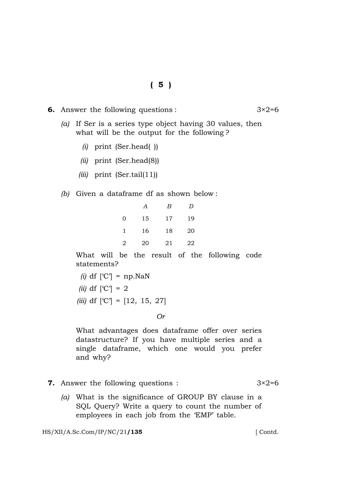 Meghalaya Board (MBOSE) Class 12 INFORMATICS PRACTICES (New Course) (HS-XII-A.Sc.Com-IP-NC-21) 2021 Question Paper - Page 5