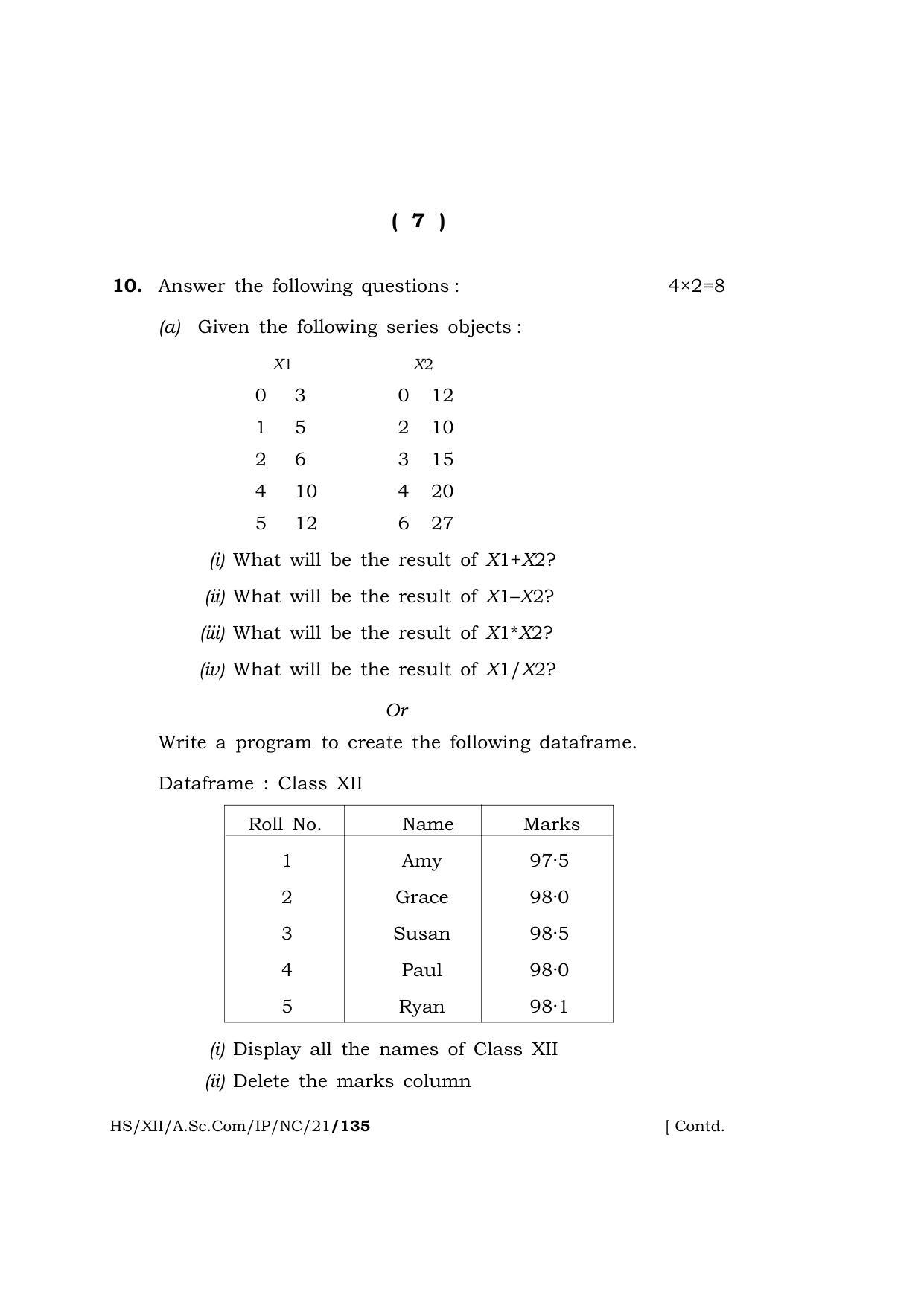 Meghalaya Board (MBOSE) Class 12 INFORMATICS PRACTICES (New Course) (HS-XII-A.Sc.Com-IP-NC-21) 2021 Question Paper - Page 7