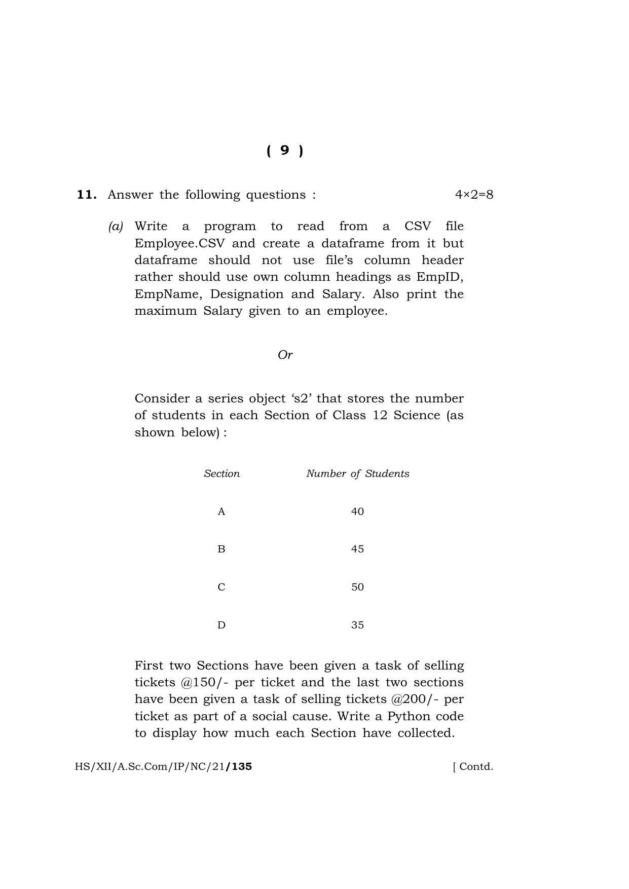 Meghalaya Board (MBOSE) Class 12 INFORMATICS PRACTICES (New Course) (HS-XII-A.Sc.Com-IP-NC-21) 2021 Question Paper - Page 9