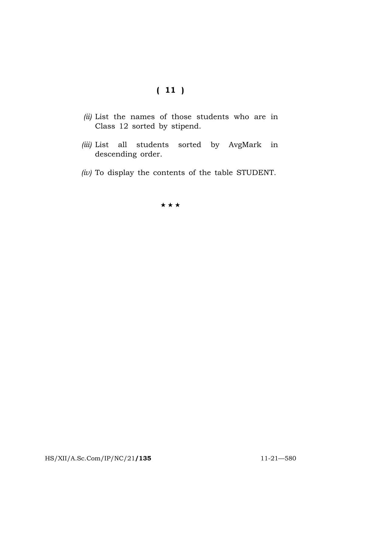 Meghalaya Board (MBOSE) Class 12 INFORMATICS PRACTICES (New Course) (HS-XII-A.Sc.Com-IP-NC-21) 2021 Question Paper - Page 11