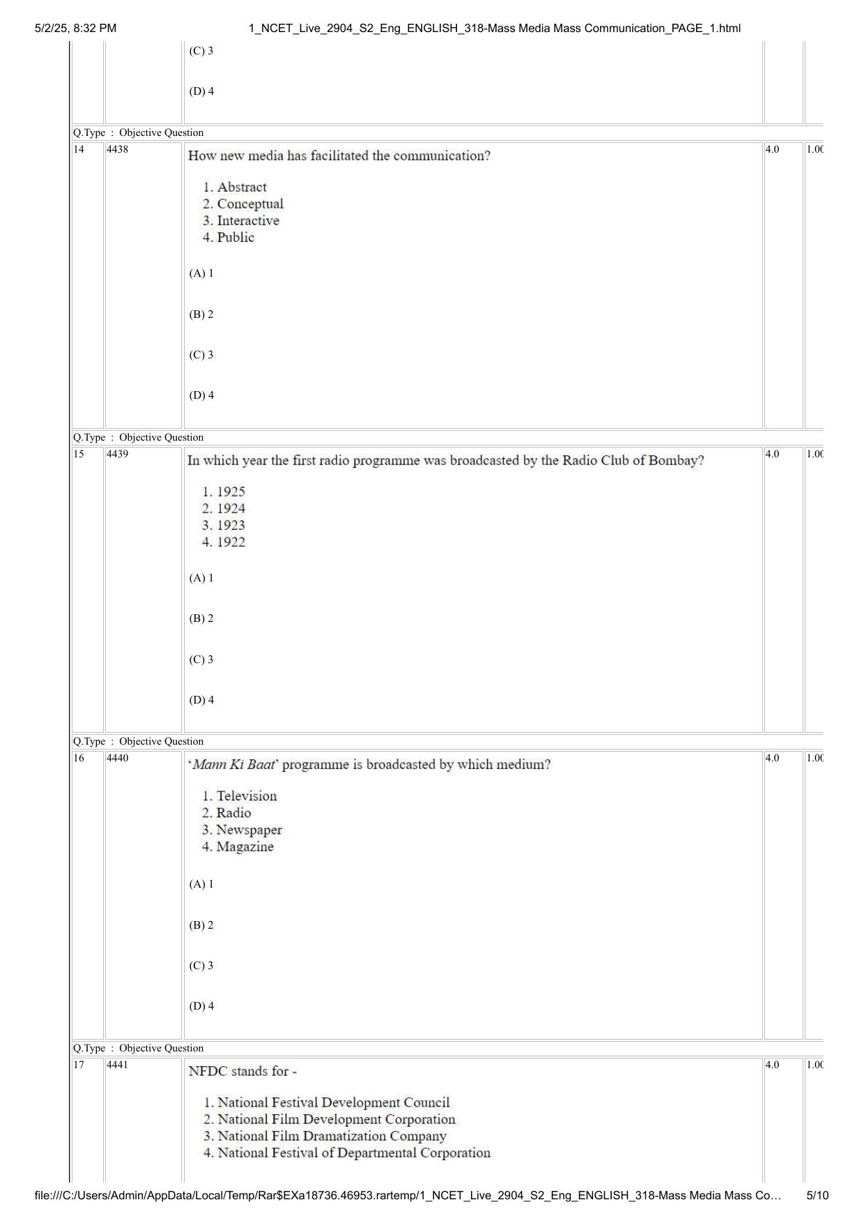 NCET 2025 Question Paper - Mass Media Mass Communication - Page 5