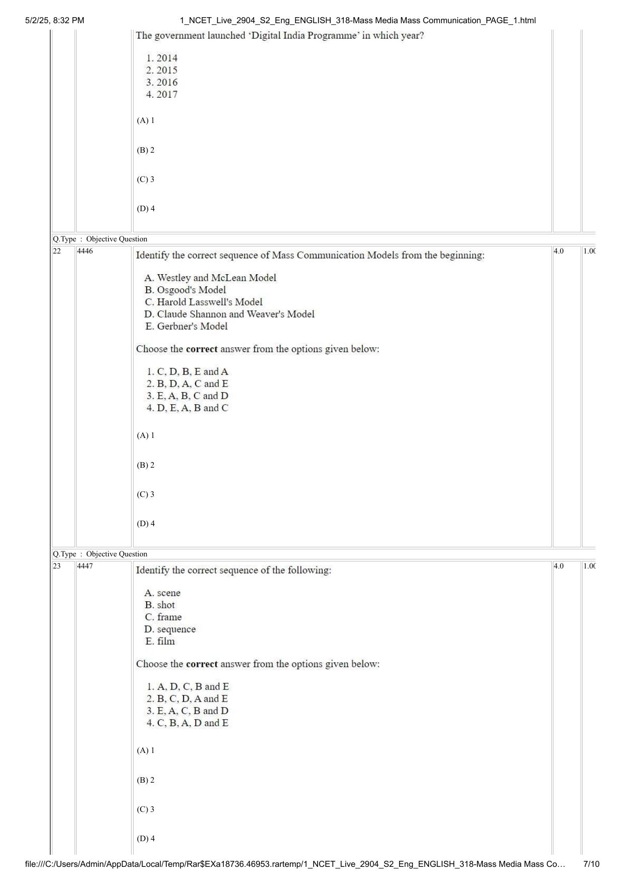 NCET 2025 Question Paper - Mass Media Mass Communication - Page 7