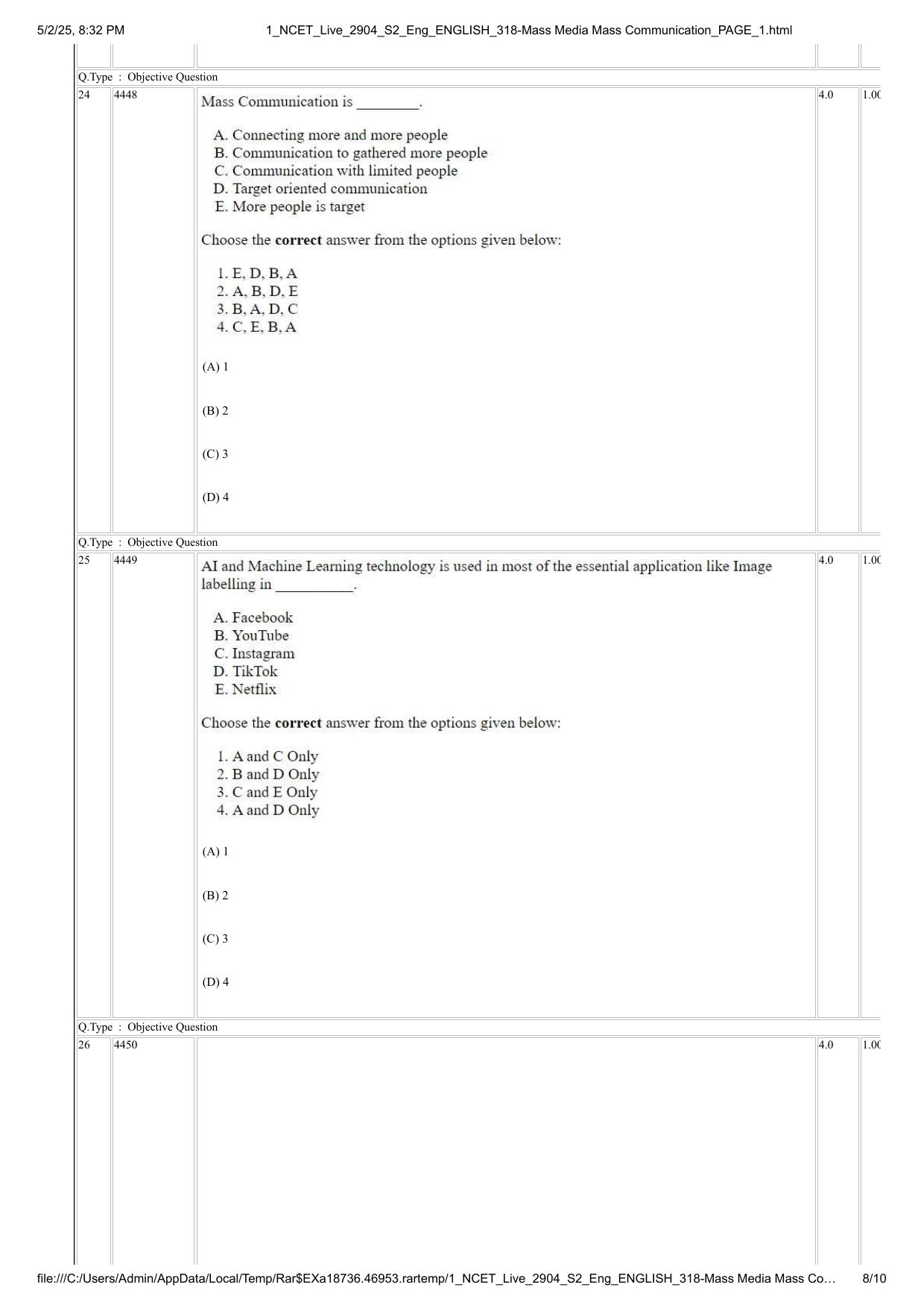 NCET 2025 Question Paper - Mass Media Mass Communication - Page 8