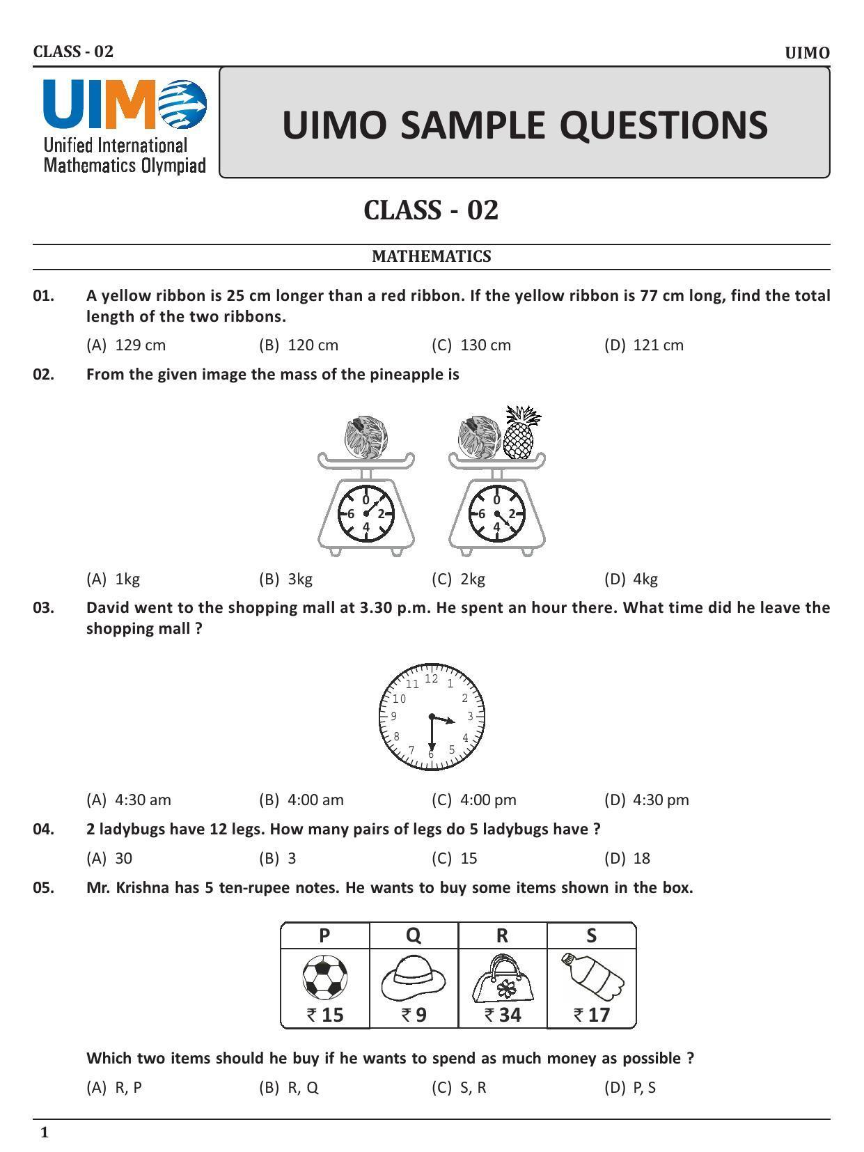 UIMO Class 2 2023 Sample Paper  - Page 1