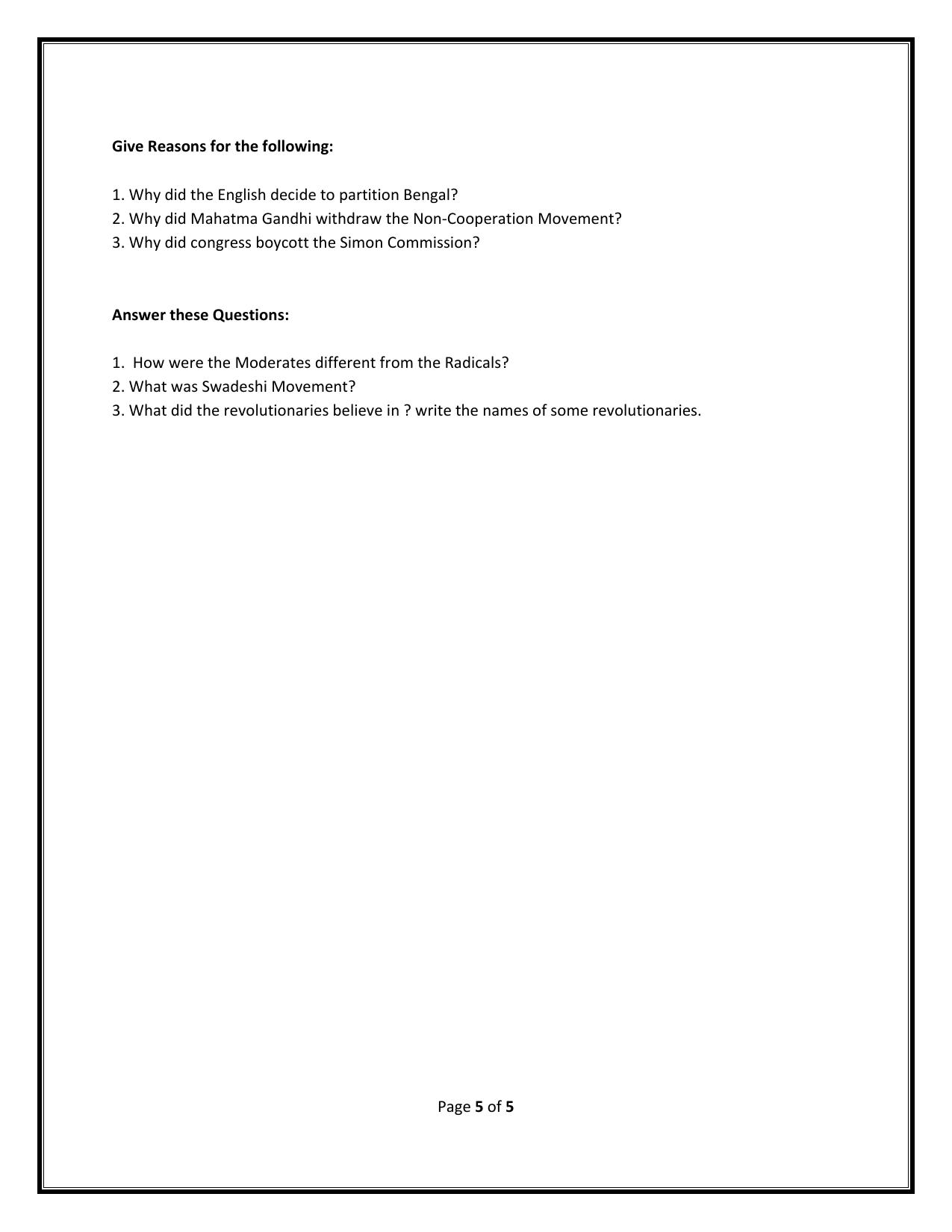 Worksheet for Class 5 Social Science India Wins Freedom Assignment 2 - Page 2