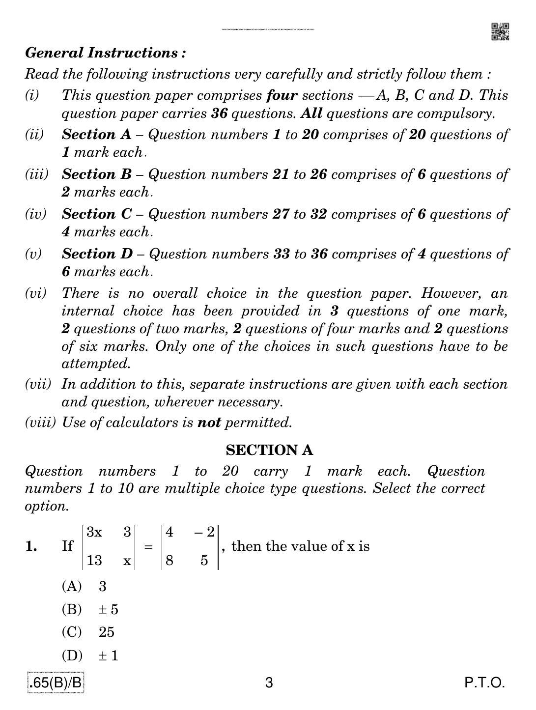 CBSE Class 12 65(B)-C - Maths For Blind Candidates 2020 Compartment Question Paper - Page 3