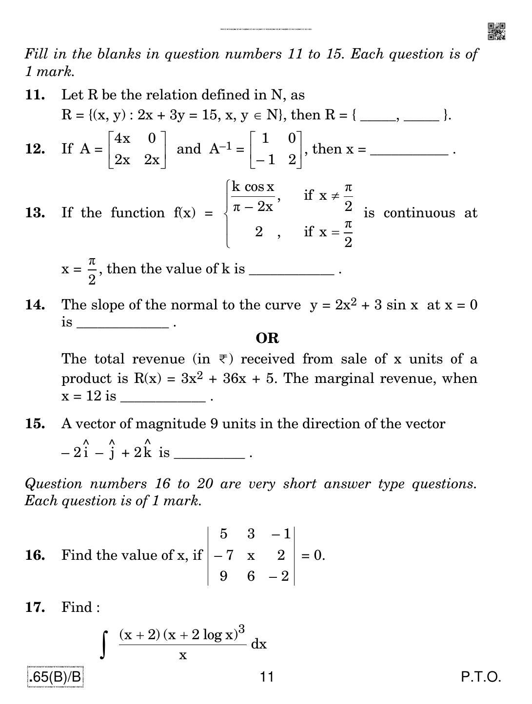 CBSE Class 12 65(B)-C - Maths For Blind Candidates 2020 Compartment Question Paper - Page 11