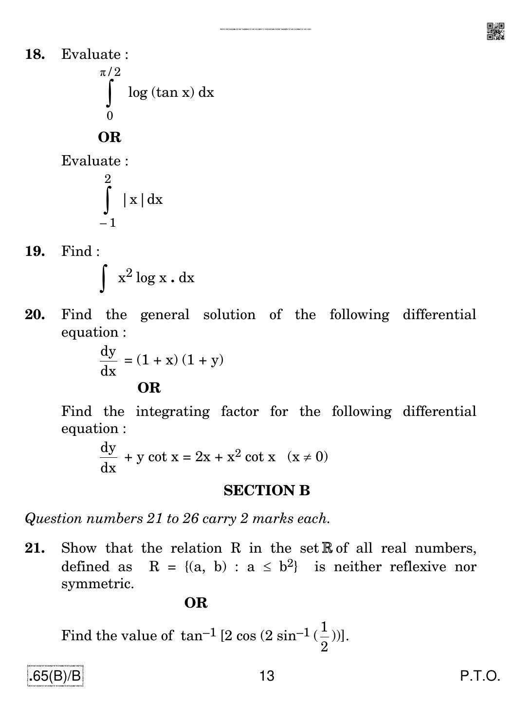 CBSE Class 12 65(B)-C - Maths For Blind Candidates 2020 Compartment Question Paper - Page 13