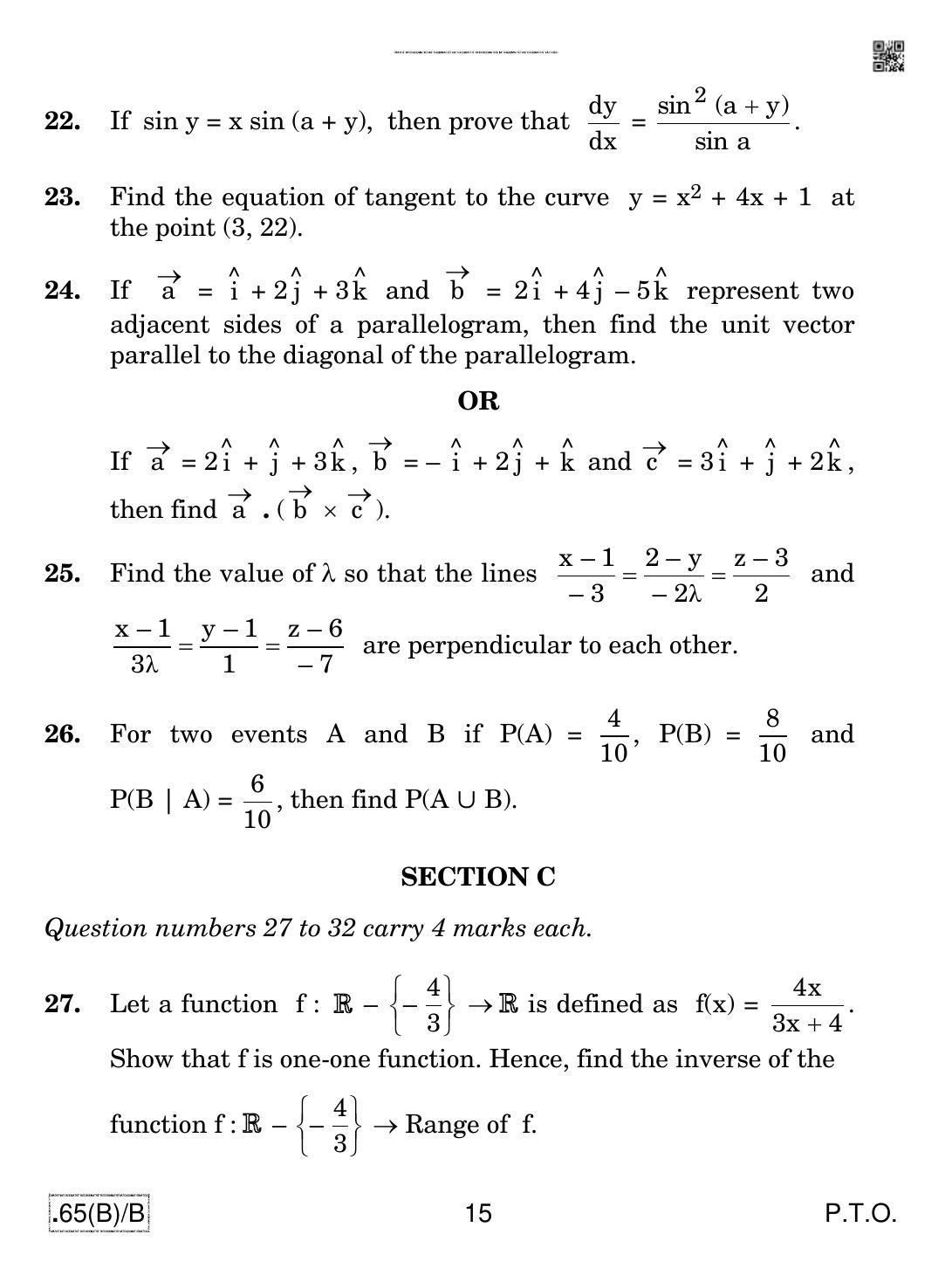 CBSE Class 12 65(B)-C - Maths For Blind Candidates 2020 Compartment Question Paper - Page 15