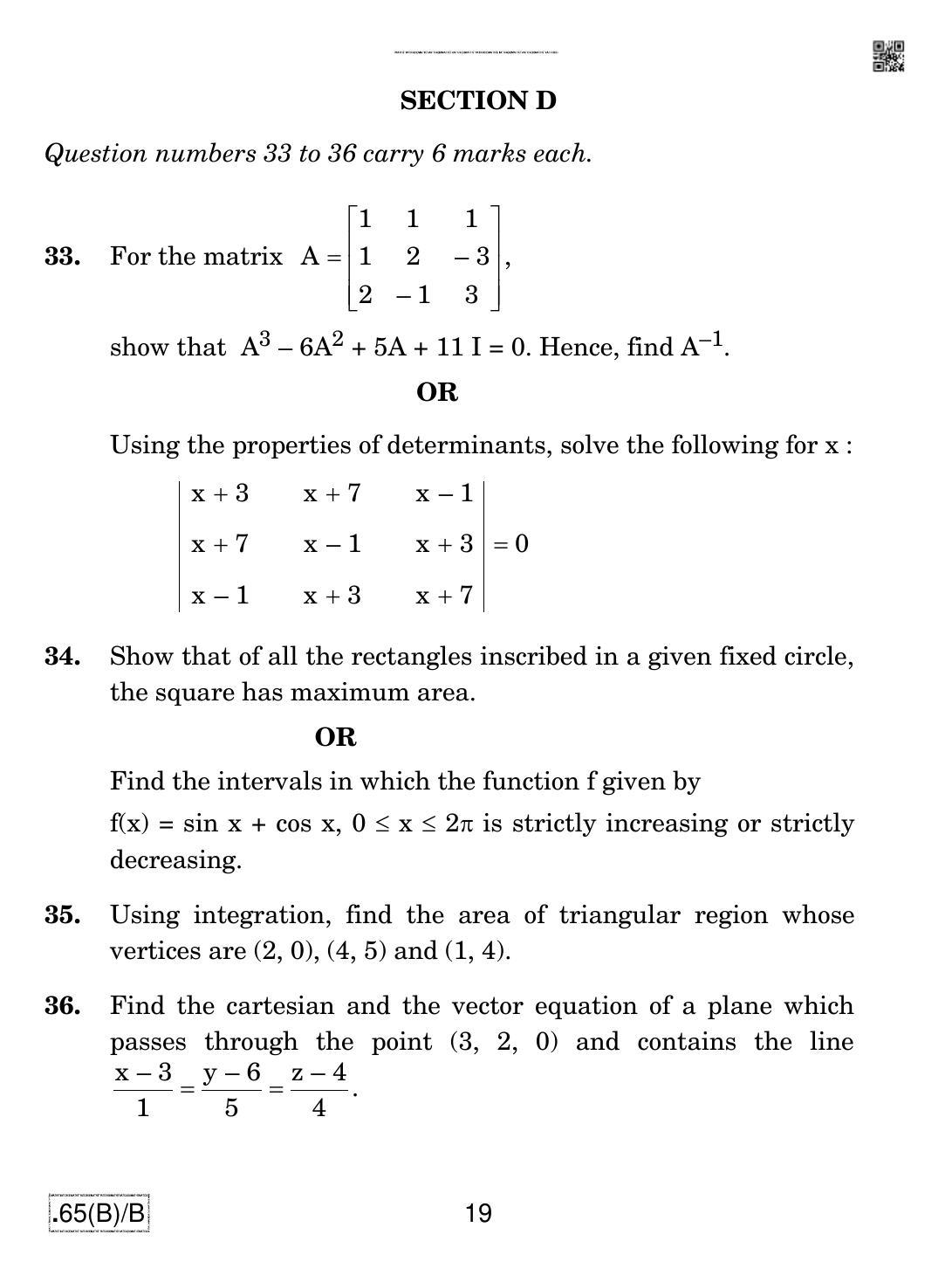 CBSE Class 12 65(B)-C - Maths For Blind Candidates 2020 Compartment Question Paper - Page 19