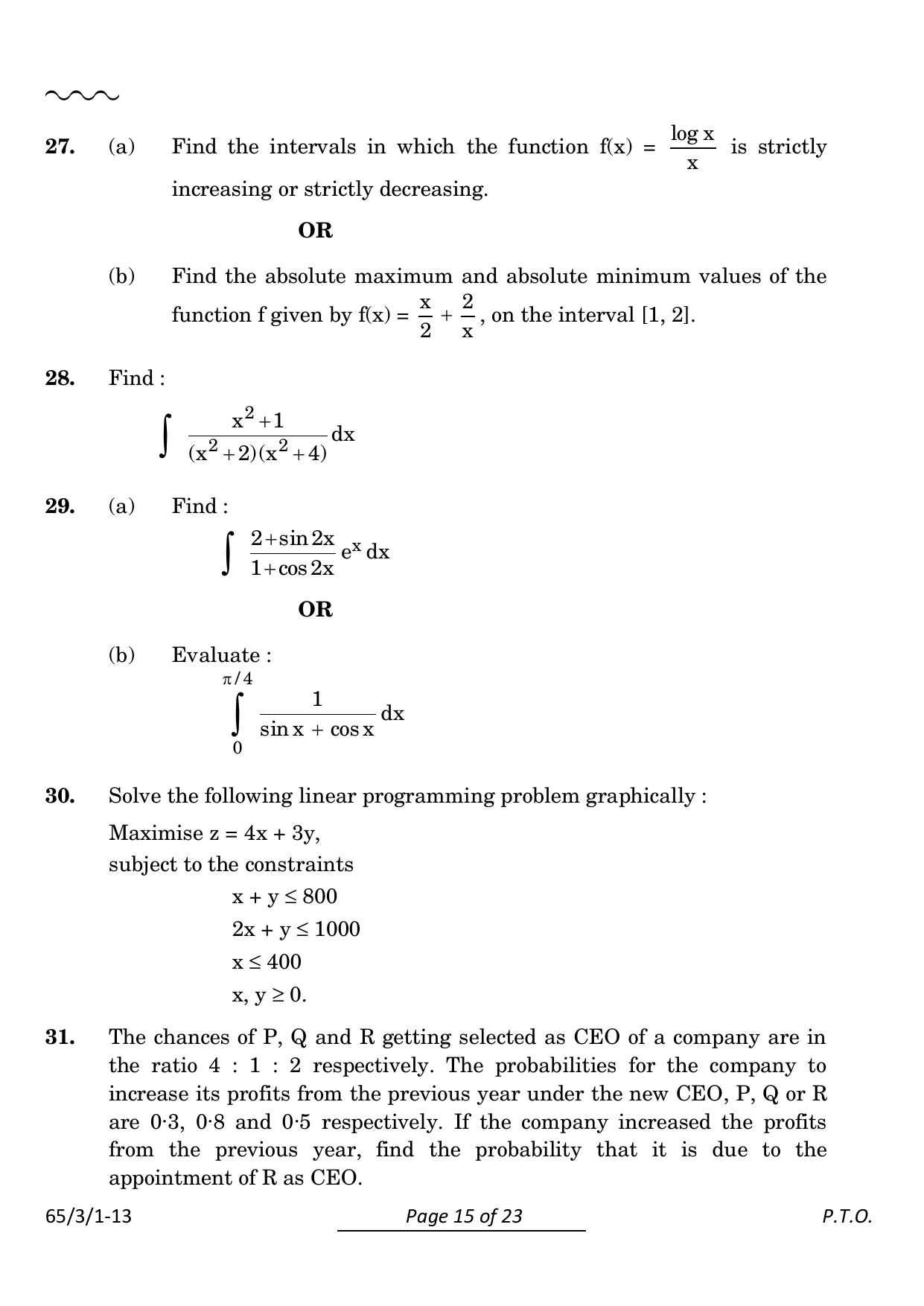 CBSE Class 12 65-3-1 Mathematics 2024 Question Paper - Page 15