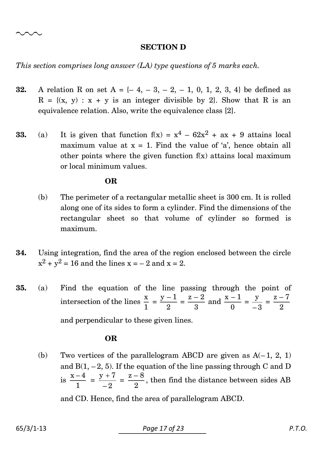 CBSE Class 12 65-3-1 Mathematics 2024 Question Paper - Page 17