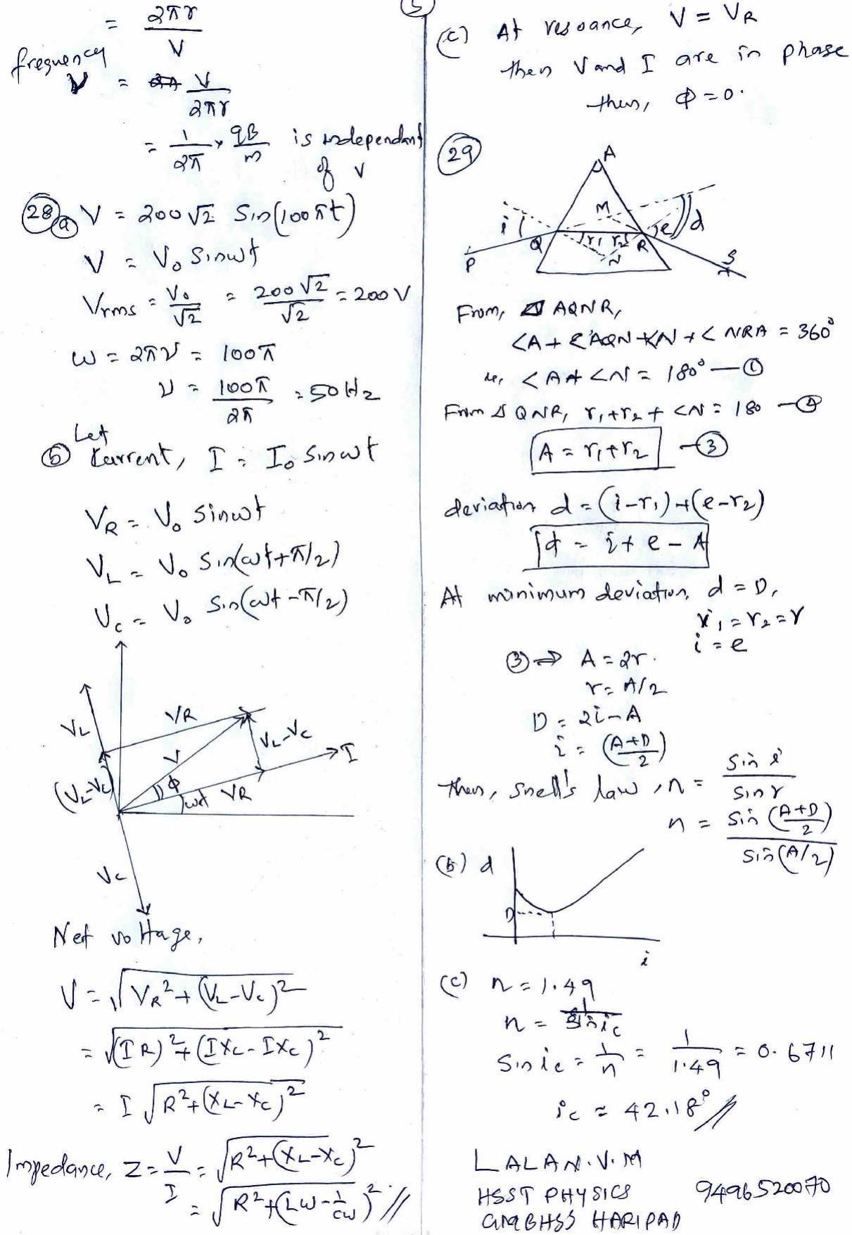 Kerala Plus Two 2023 Physics Model Answer key - Page 5