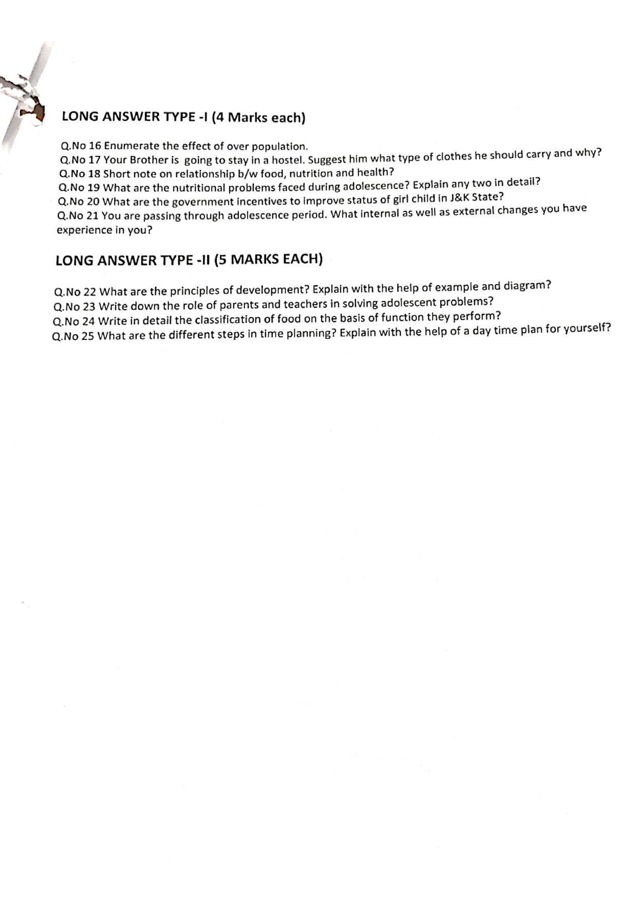 JKBOSE Class 11 Home Science Model Question Paper 2023 - Page 2