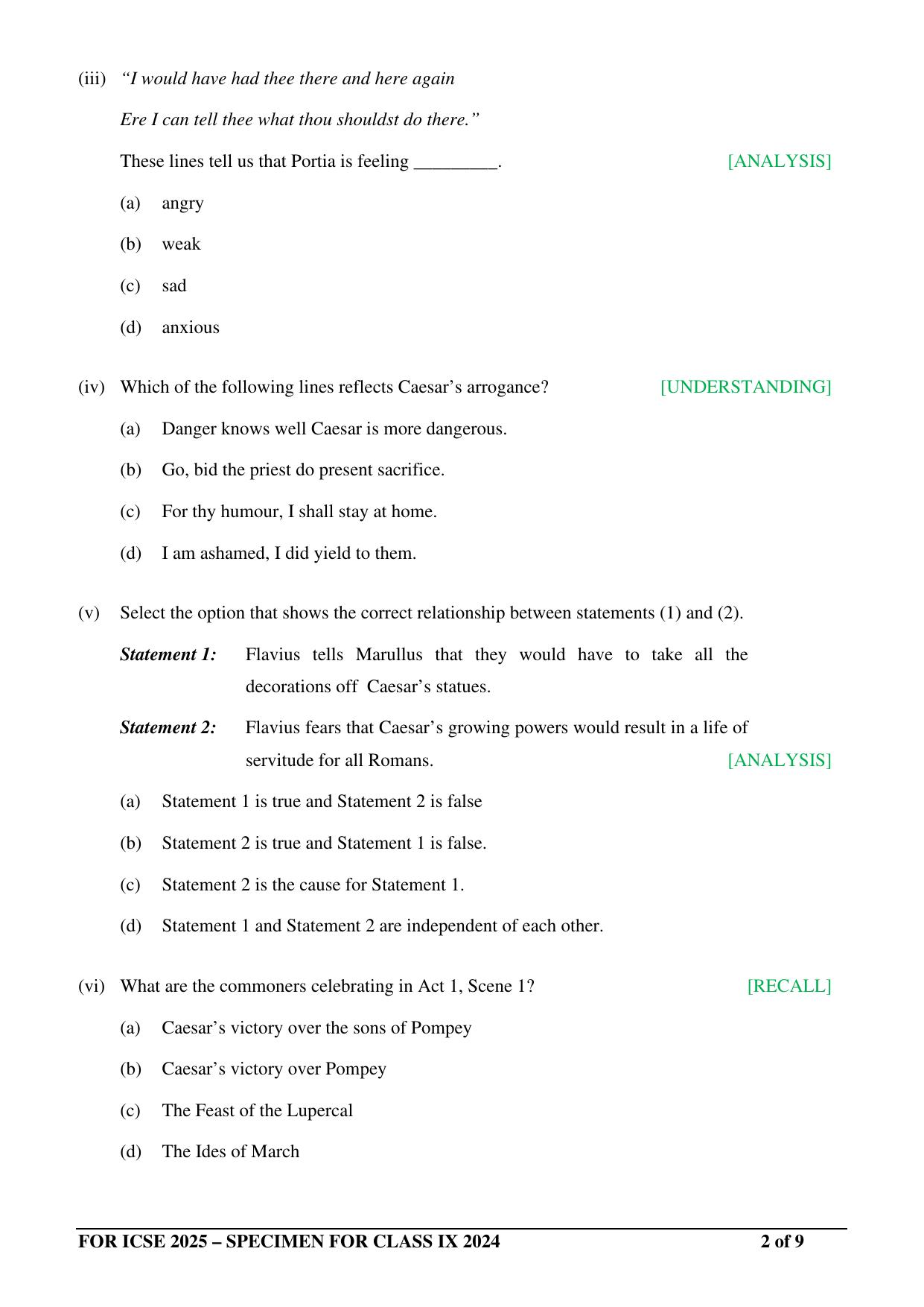 ICSE Class 9 2024 English Literature Sample Paper - Page 2