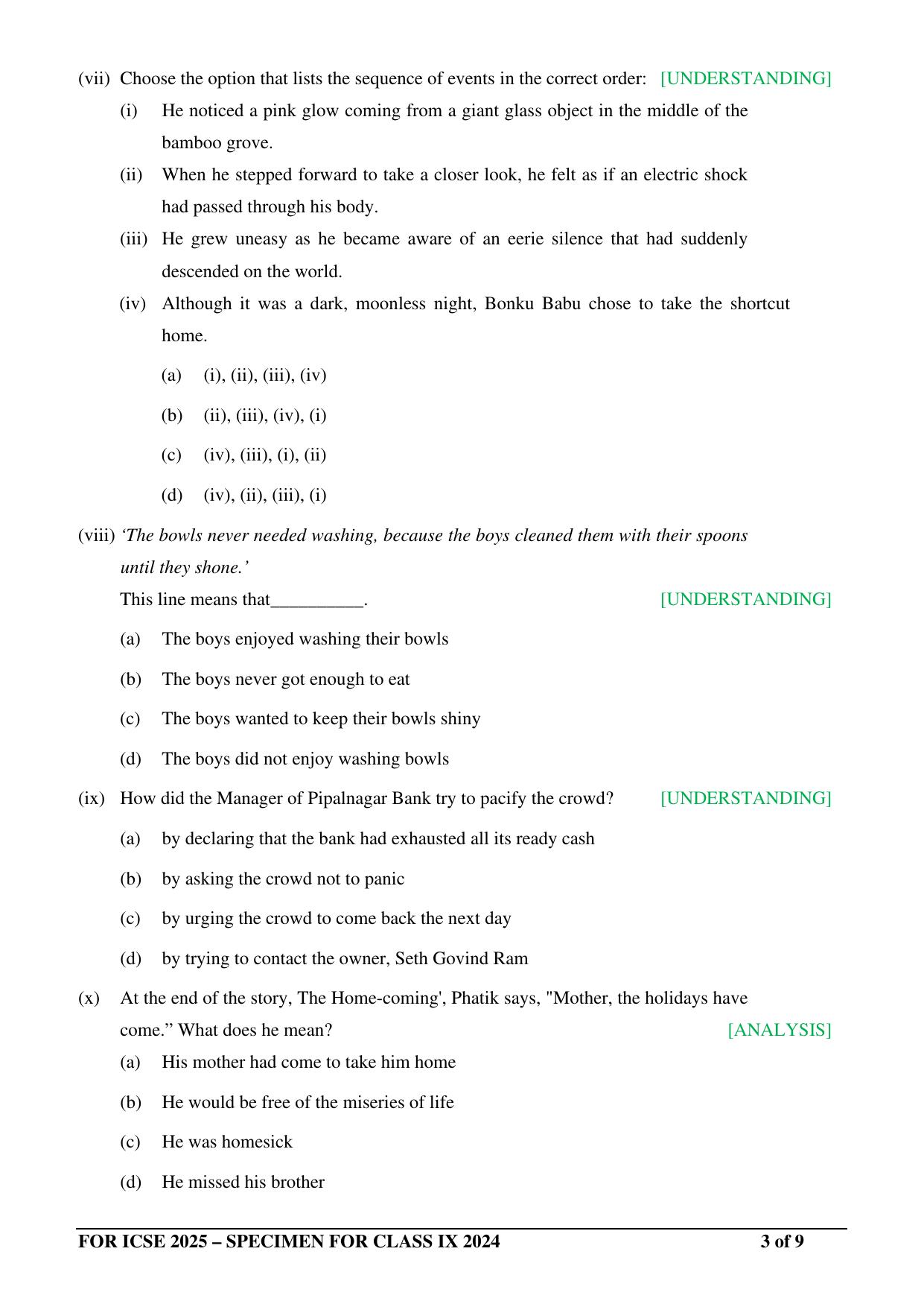 ICSE Class 9 2024 English Literature Sample Paper - Page 3
