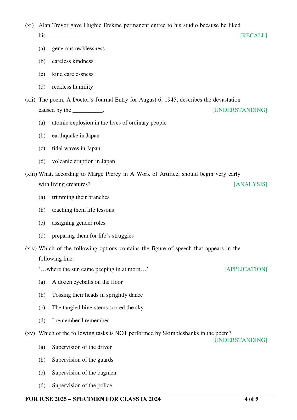 ICSE Class 9 2024 English Literature Sample Paper - Page 4